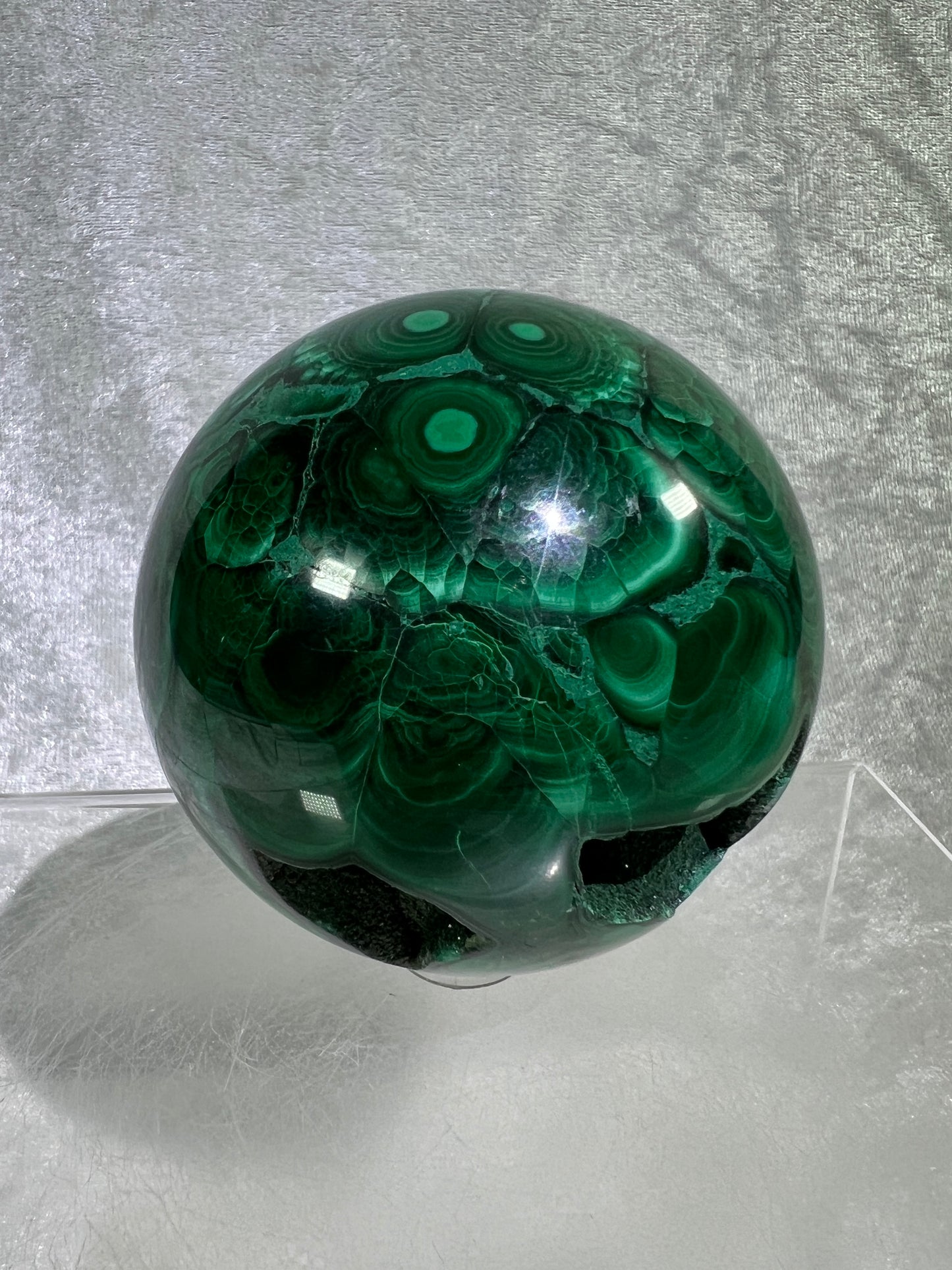 Malachite Crystal Sphere. 72mm. Gorgeous Large Druzy Malachite. Very High Quality Rare Display Sphere.
