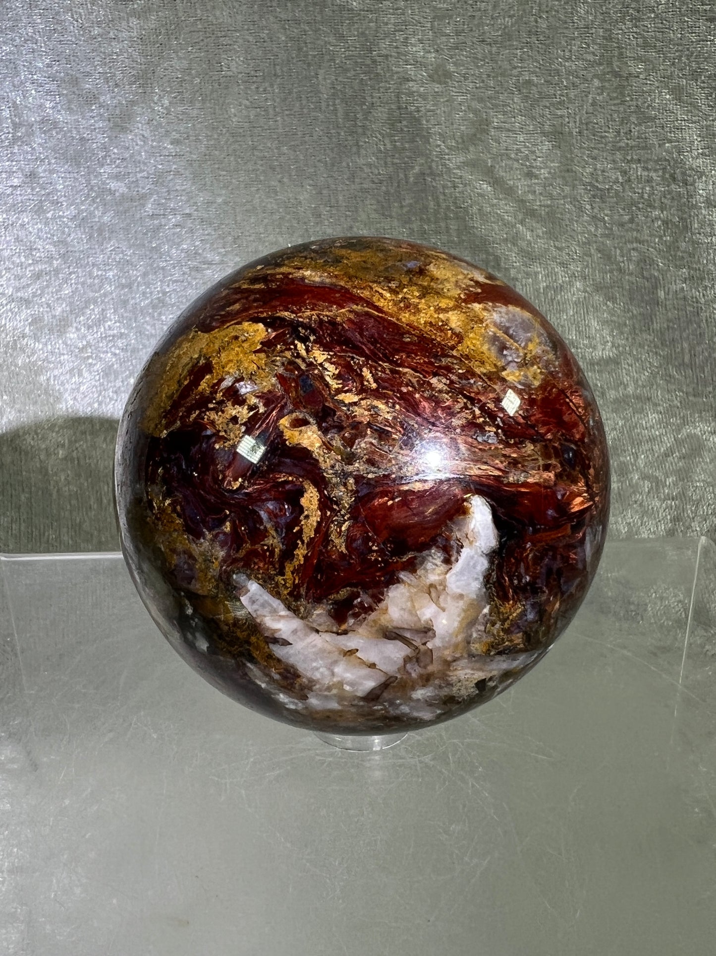 Pietersite Crystal Sphere. 66mm. Gorgeous Rare Red Pietersite Crystal. High Quality Display Sphere With Amazing Flash.