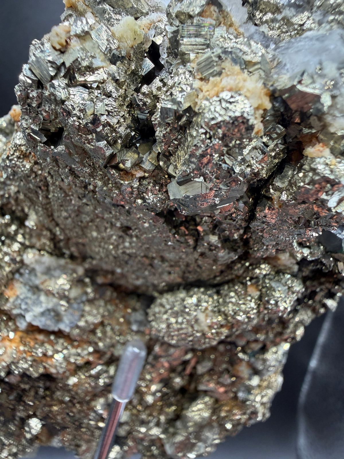 Pyrite And Mangano Calcite Display Specimen. Large High Quality Pyrite And UV Reactive Calcite From Peru. Amazing Rare Multi Mineral Specimen.