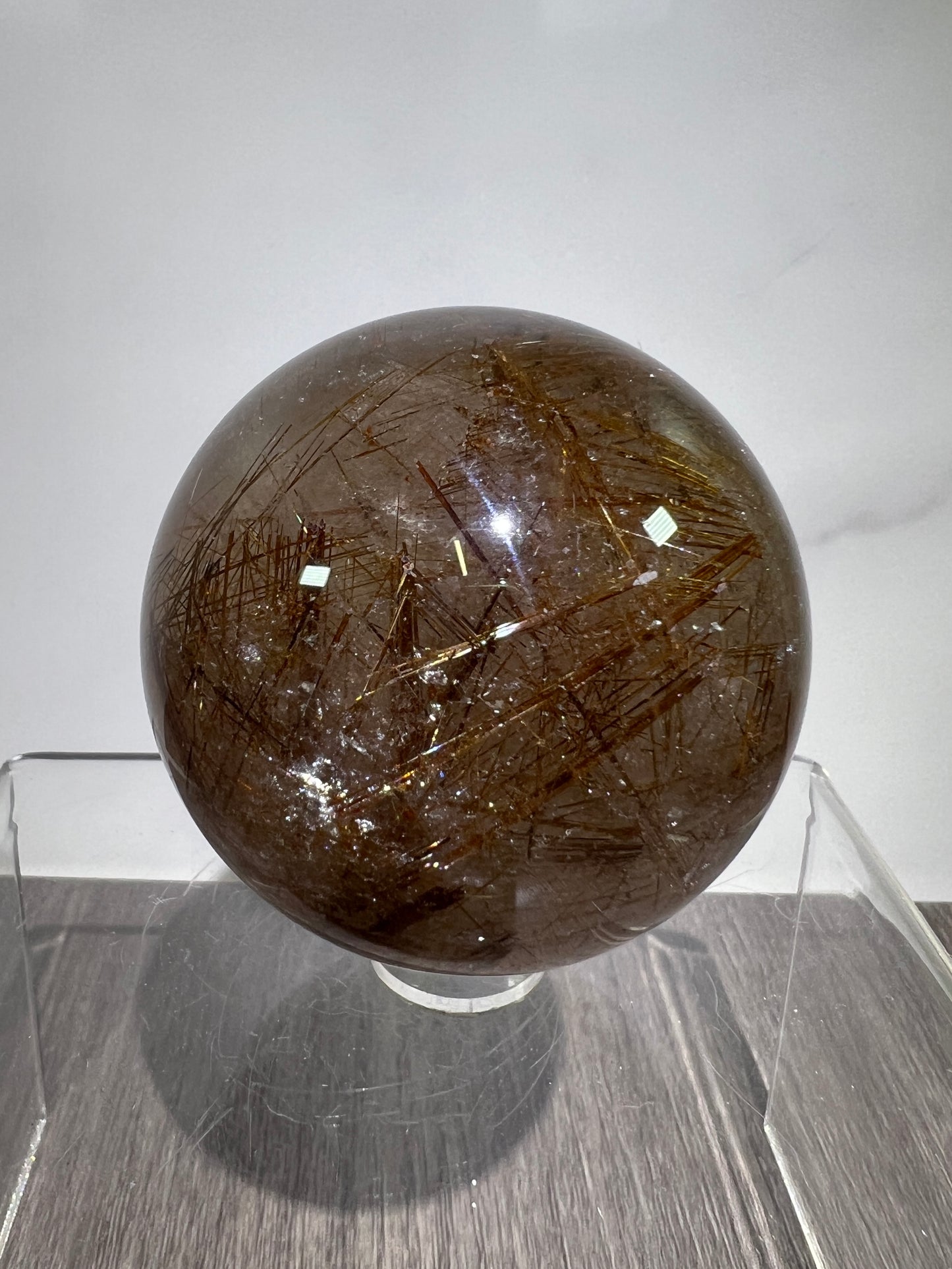 Copper Rutile Quartz Sphere. 53mm. Amazing Copper Rutilated Quartz. Stunning Rare Display Sphere