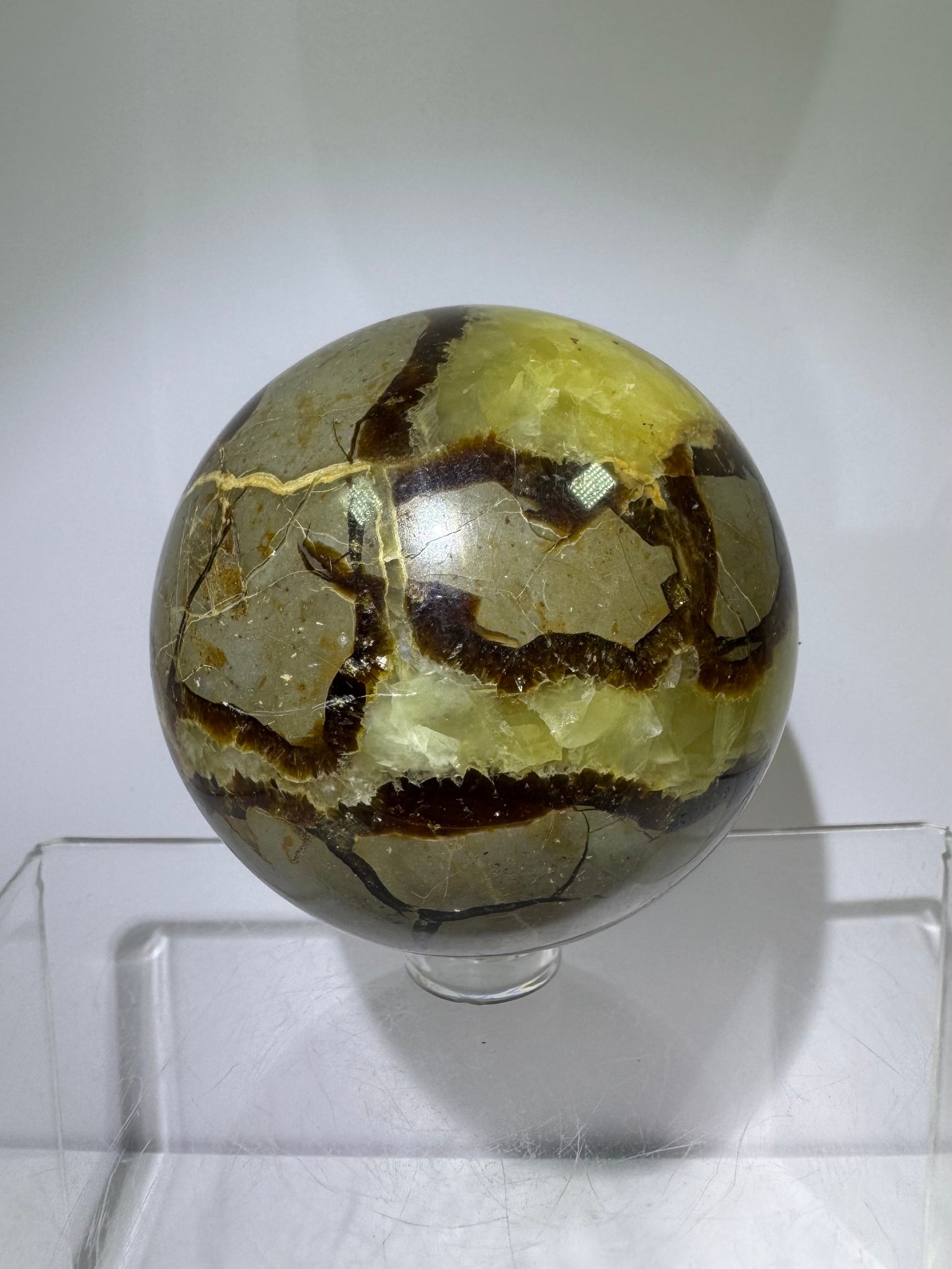 Septarian Crystal Sphere. 63mm. Amazing Dragons Egg Display Crystal. Incredible Mineral From Madagascar.