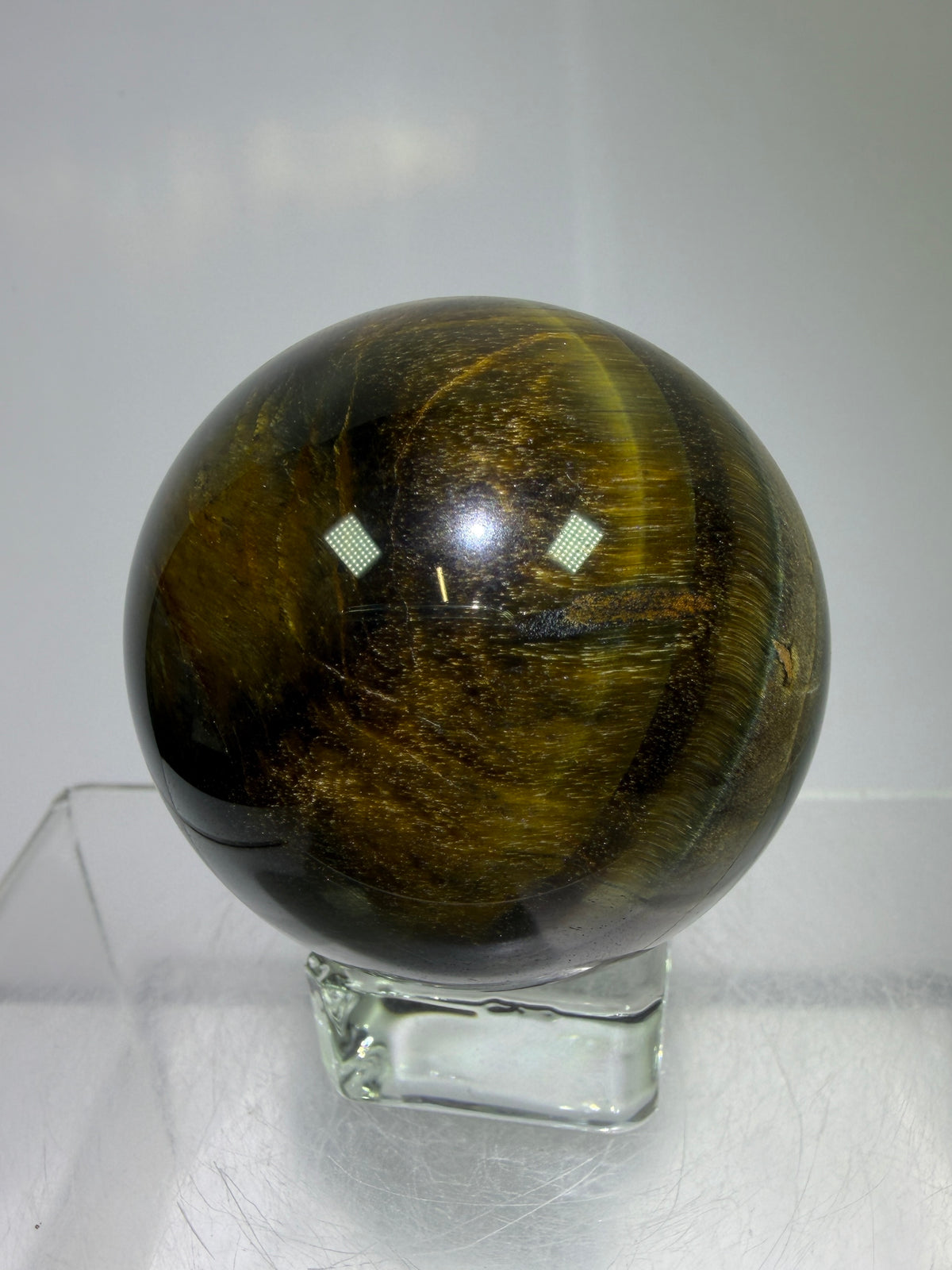 Blue Tigers Eye Sphere. 49mm. Rare Blue And Gold Hawks Eye Crystal. Beautiful Colors And Flash
