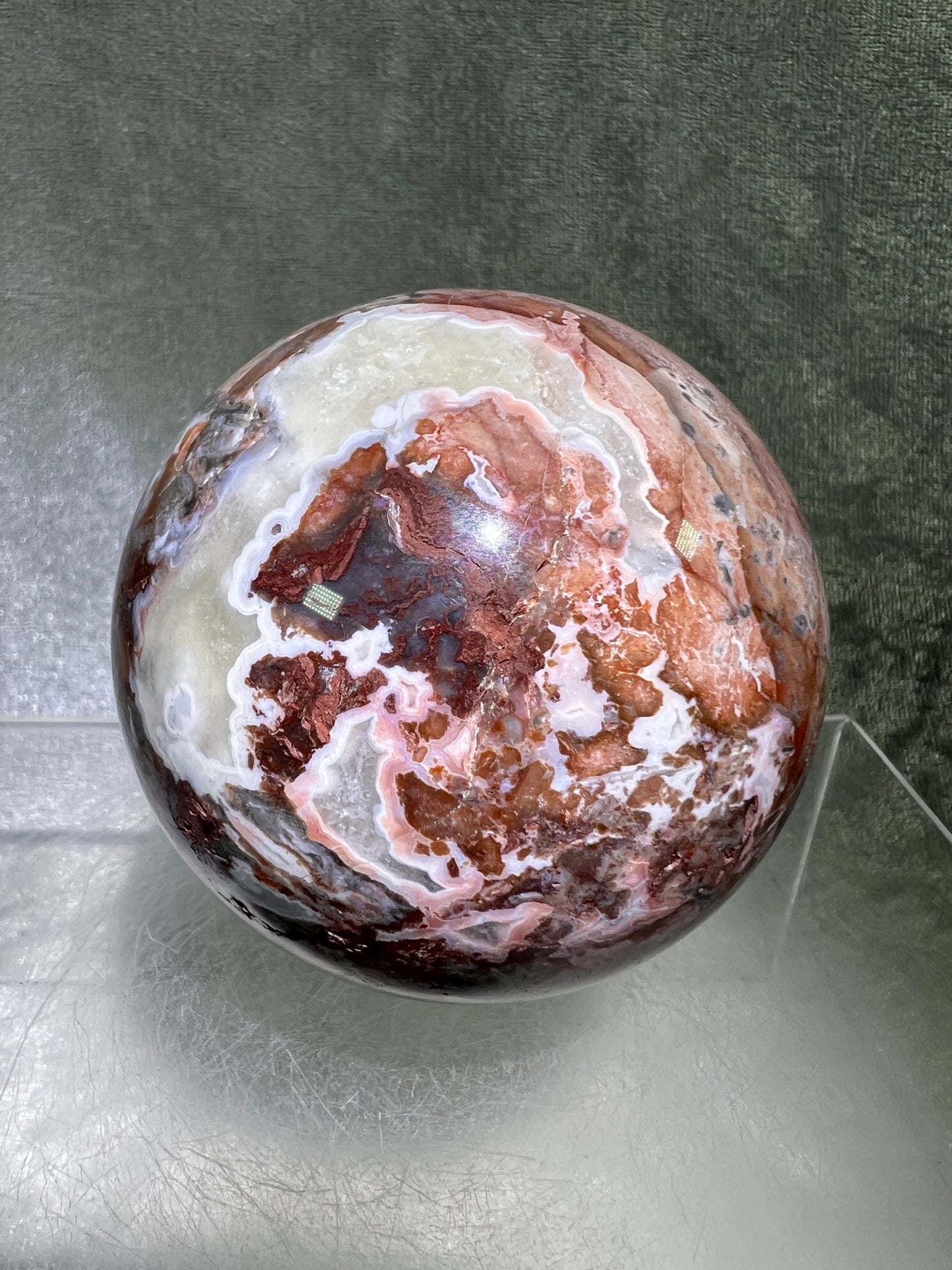 Mexican Crazy Lace Agate Sphere. 70mm. Very Rare Shades Of Pink And Gorgeous Patterns.