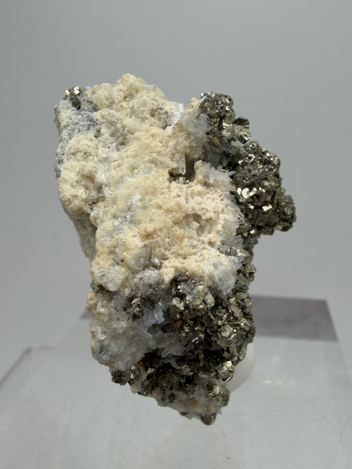 Pyrite And Needle Quartz Display Specimen. Gorgeous Pyrite Cube Cluster From Peru.