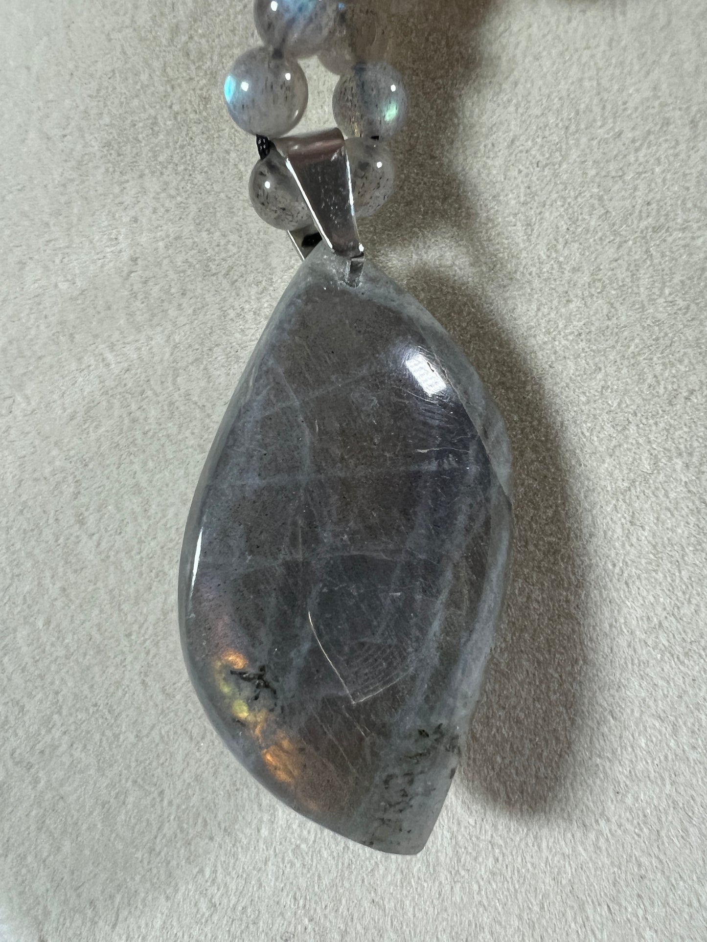 Labradorite Crystal Pendant. Stunning High Quality Jewelry. Custom Made Labradorite Beaded Necklace