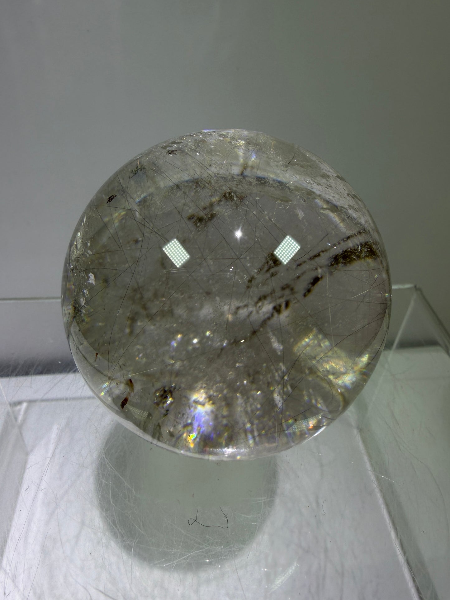 Rutile Quartz Sphere. 51mm. Rare Gold And Silver Rutilated Quartz With Amazing Rainbows.