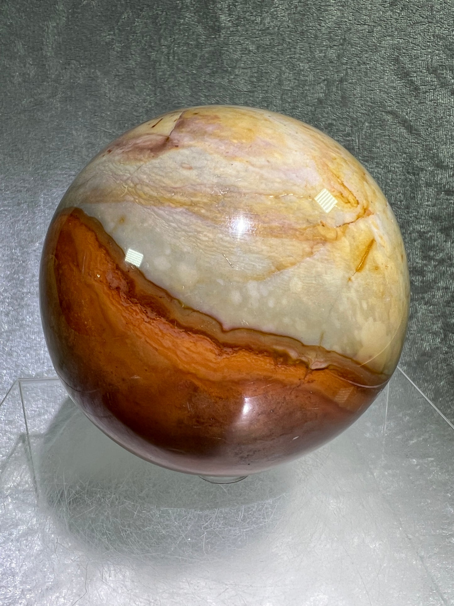 Polychrome Jasper Sphere. 87mm. Very Rare Dragonscale Patterns. Gorgeous Desert Jasper From Madagascar.