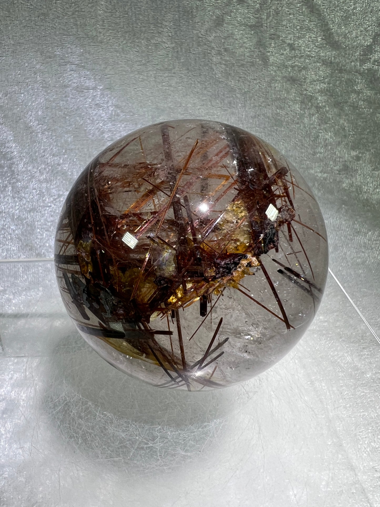 Copper Rutile Quartz Sphere. 72mm. Gorgeous Rare Copper Rutilated Quartz. Stunning Display Sphere