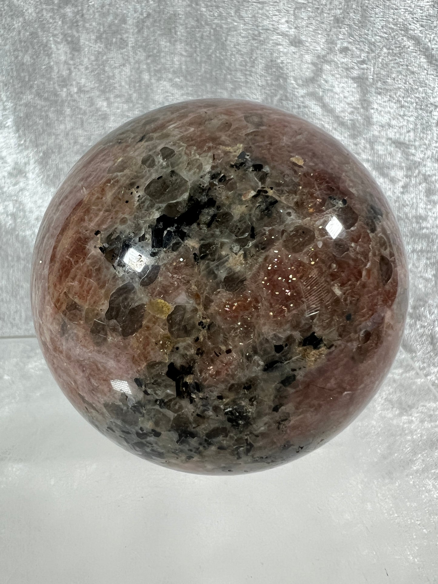 Sunstone Crystal Sphere. 76mm. Gorgeous Confetti Sunstone Sphere. High Quality Display Crystal