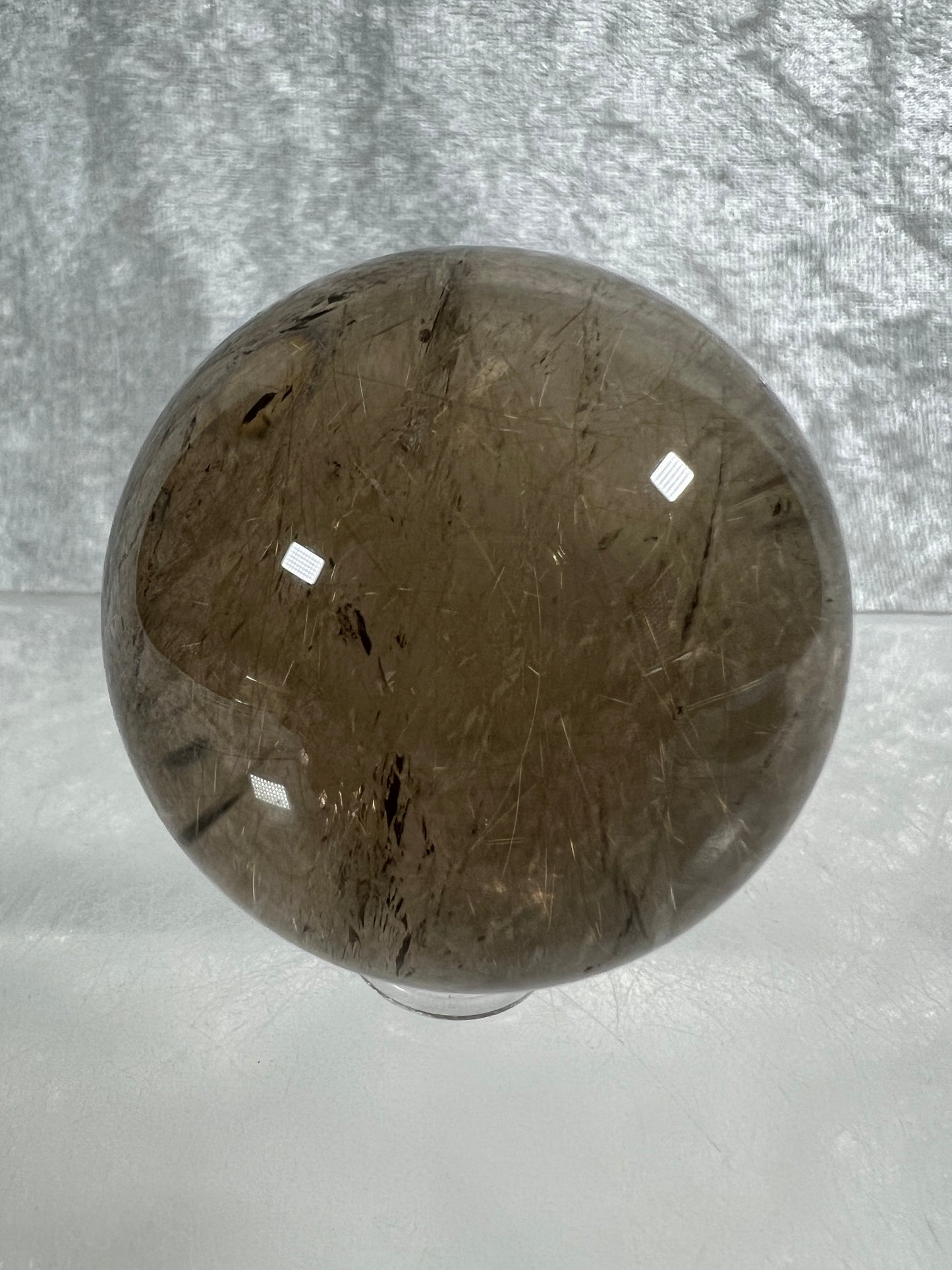 Rutile Quartz Sphere. Gorgeous Smoky Quartz With Stunning Golden Rutile Inclusions. High Quality Display Sphere.