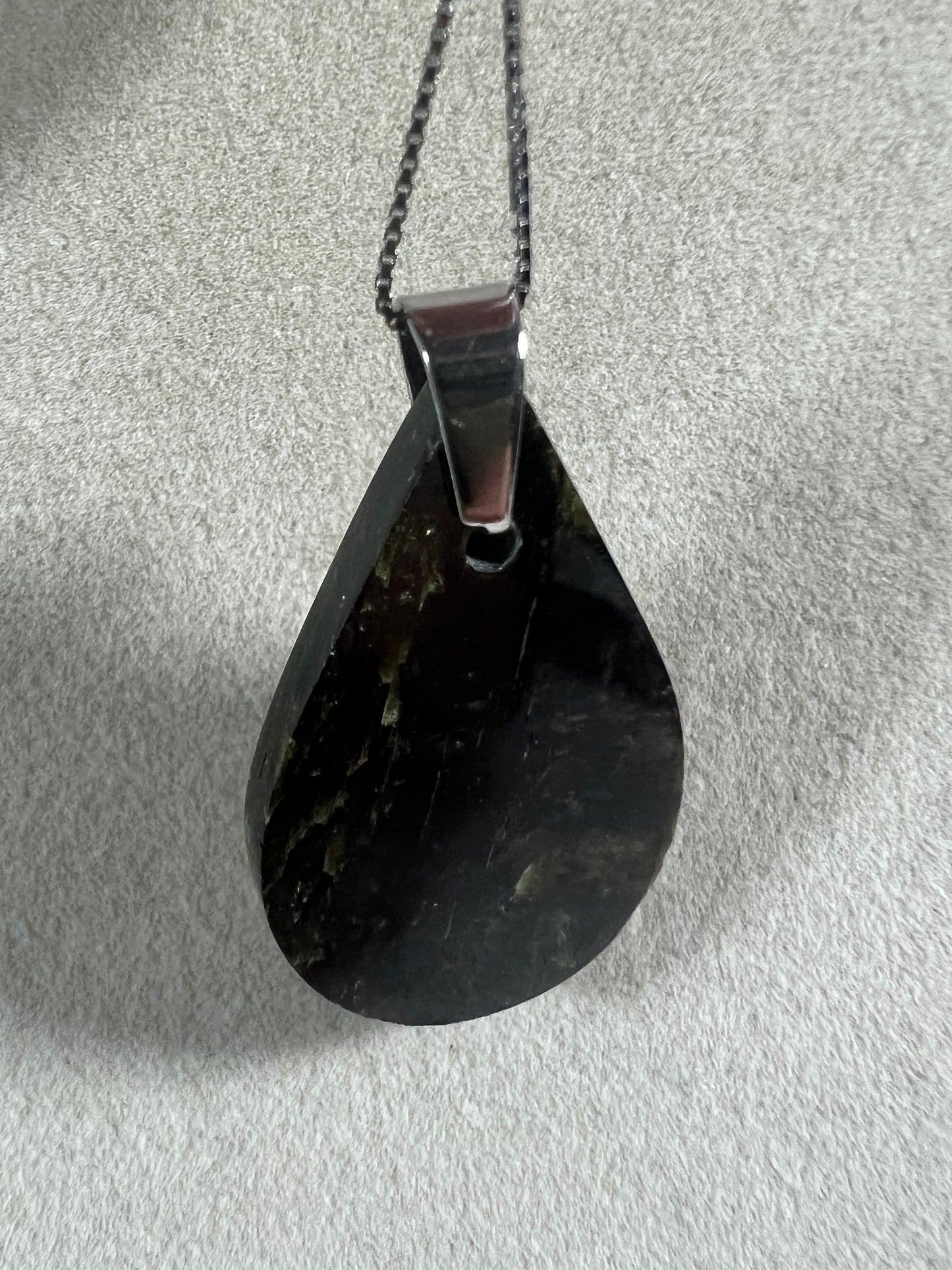 Epidote Teardrop Pendant. High Quality Gorgeous Epidote With Internal Fire From Peru. Amazing Yellow Flash. Includes S925 Silver Necklace.