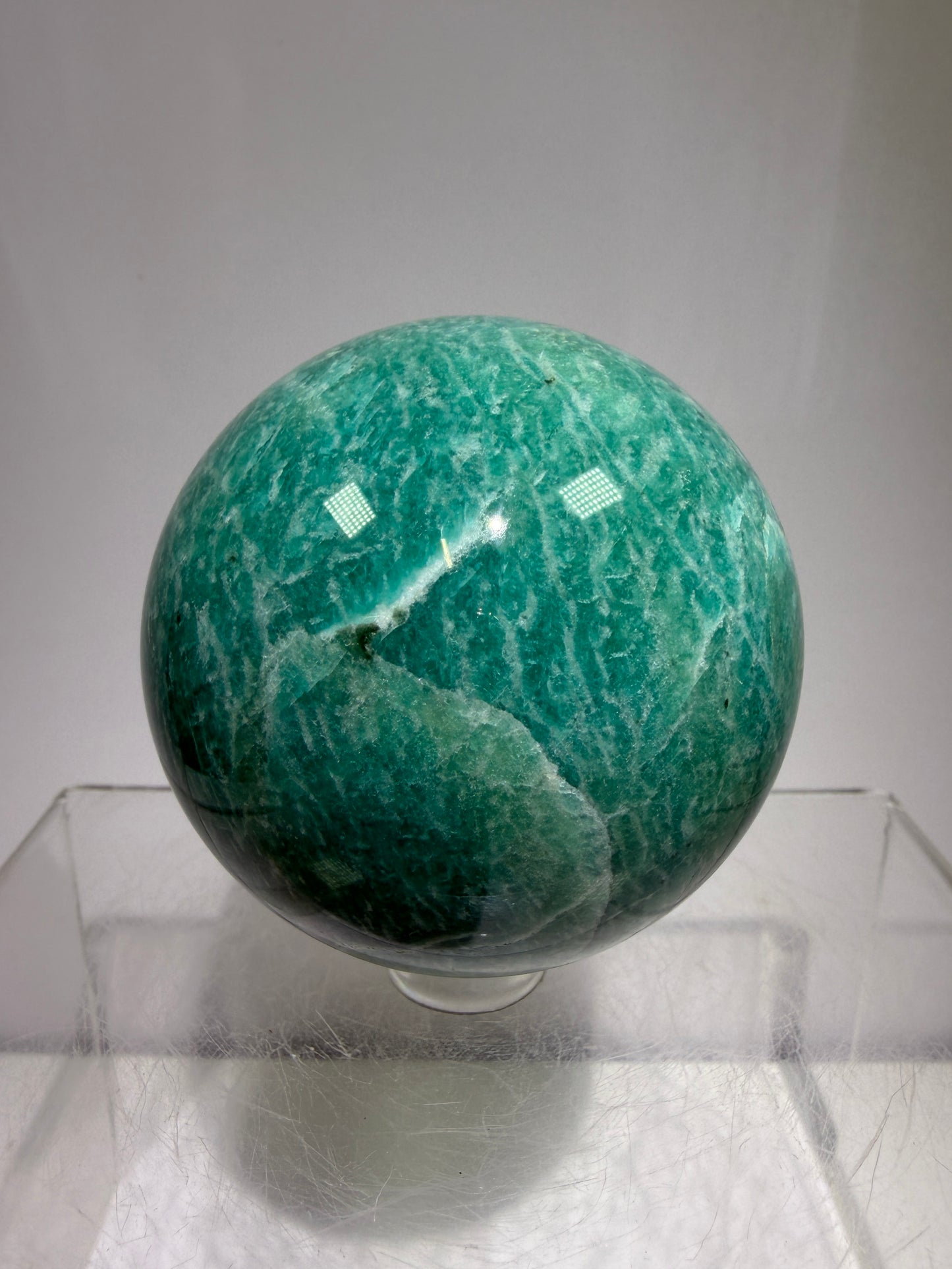 Amazonite Crystal Sphere. 60mm. Amazing Colors And Patterns. Gorgeous Flashy Display Sphere.