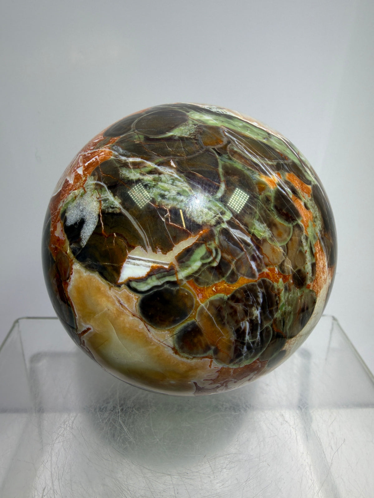 Money Agate Crystal Sphere. 73mm. Very Rare Shades Of Green. Stunning Druzy Indonesian Bloodstone. Amazing Colors And Patterns