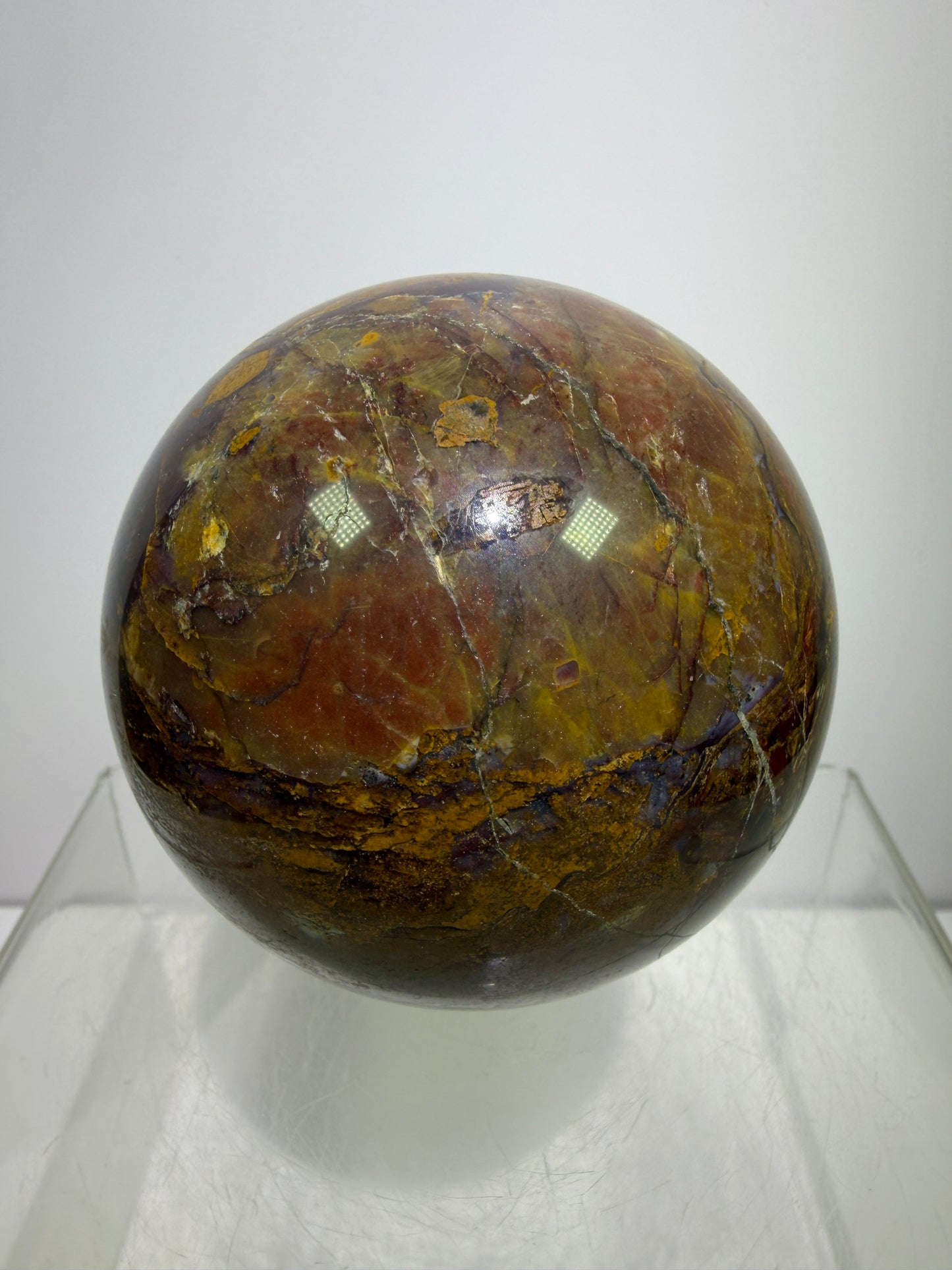 Pietersite Crystal Sphere. 72mm. Gorgeous Rare Red Pietersite Crystal. High Quality Display Sphere With Beautiful Flash.