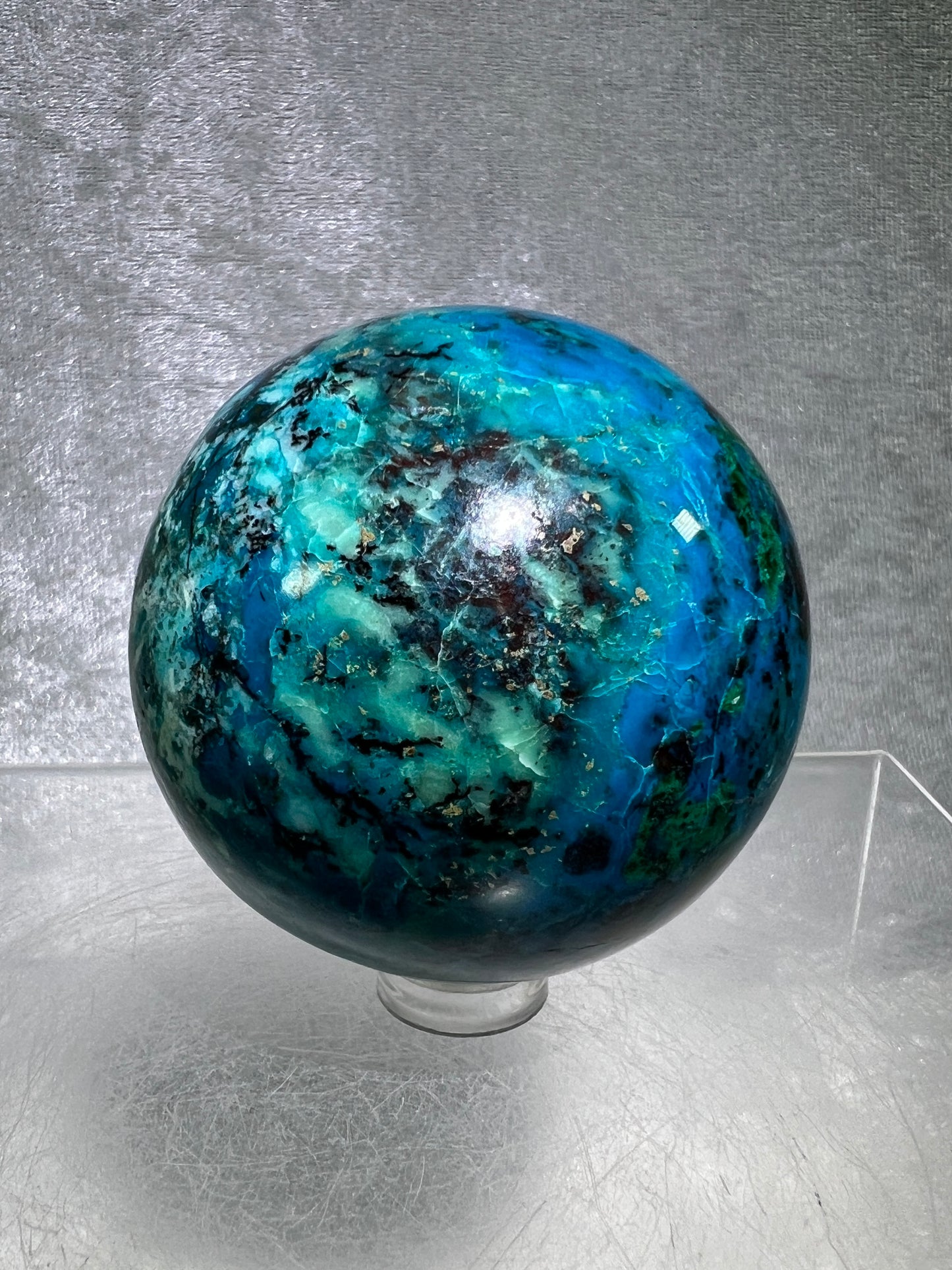 Chrysocolla Sphere From Peru. Stunning Vibrant Colors. Gorgeous High Quality Collectors Sphere