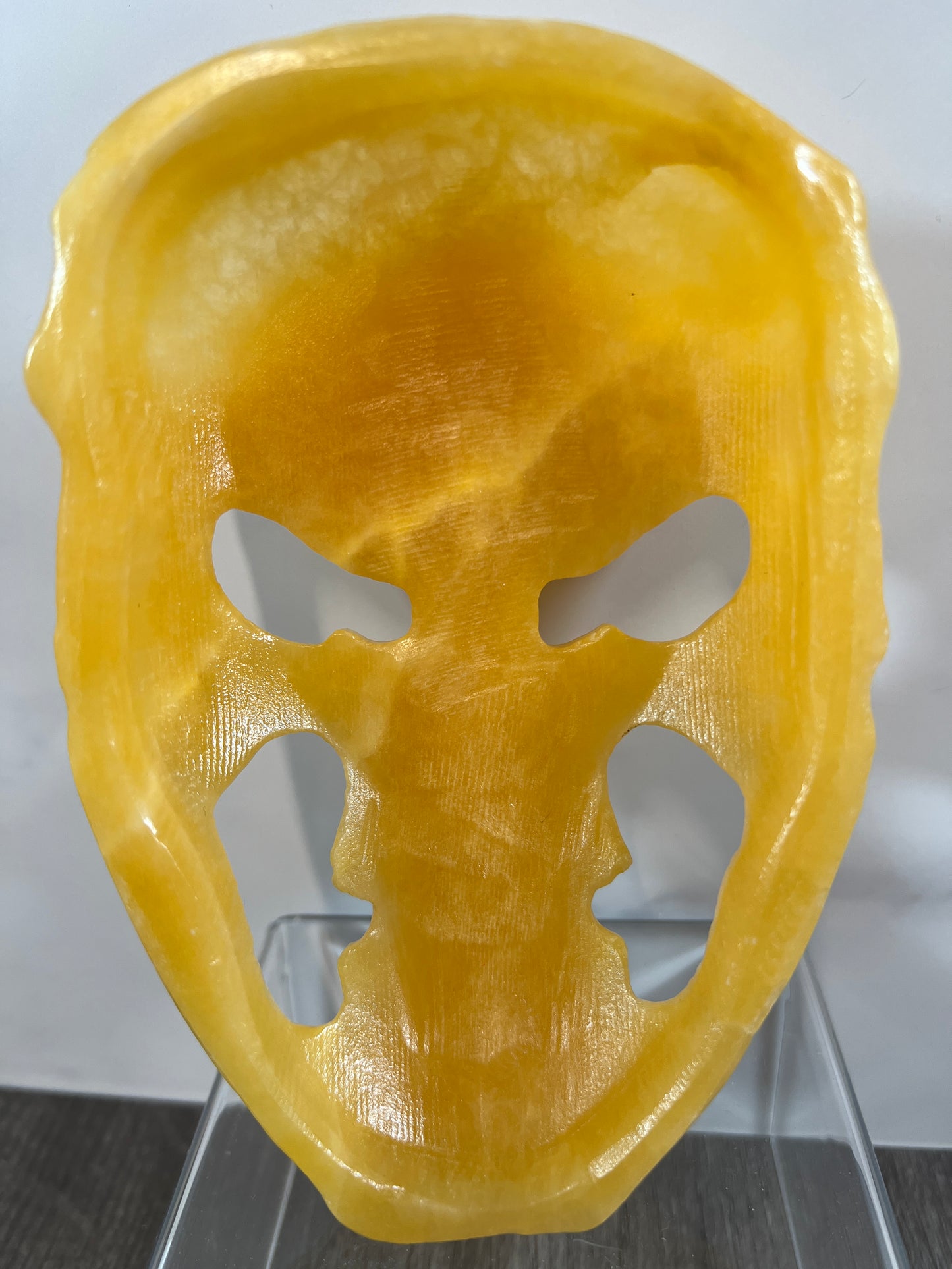 Carved Crystal Skull Mask. Amazing Orange Calcite Carving.