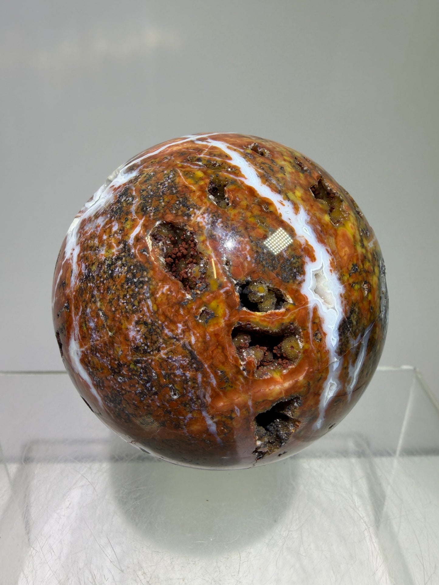 Ocean Jasper Sphere. 61mm. Beautiful Sugar Druzy Sphere. High Quality With Gorgeous Rare Colors