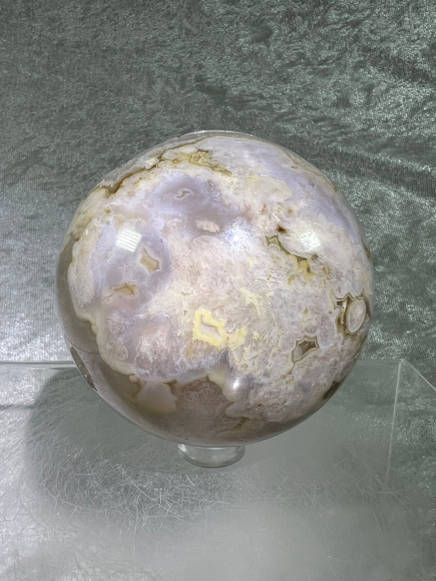 Flower Agate Sphere. 69mm. Amazing Druzy On This Beauty. Gorgeous One Of A Kind Display Sphere.