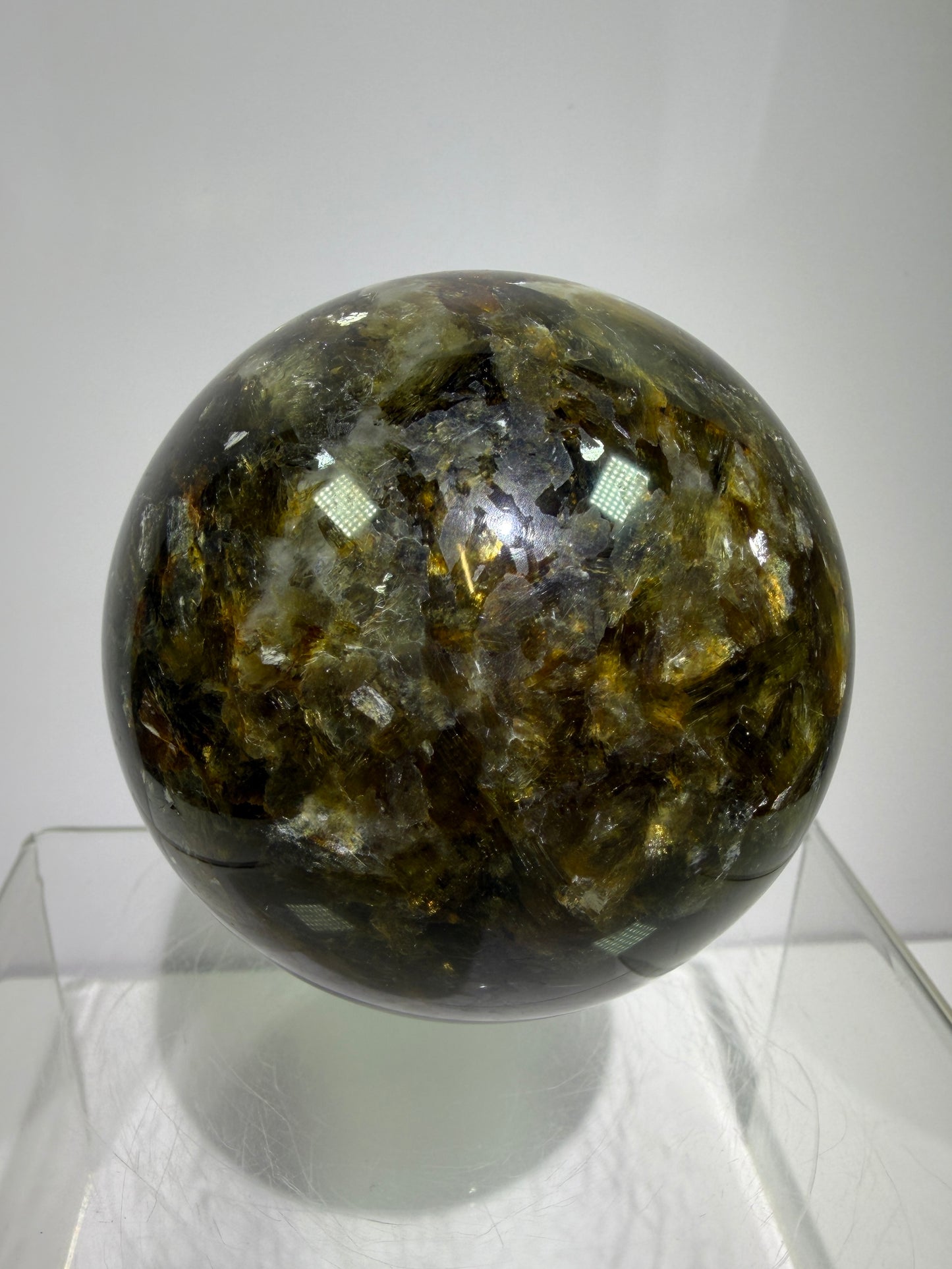 Golden Mica Sphere. 74mm. Rare Mica Display Sphere. High Quality With Lots Of Flash