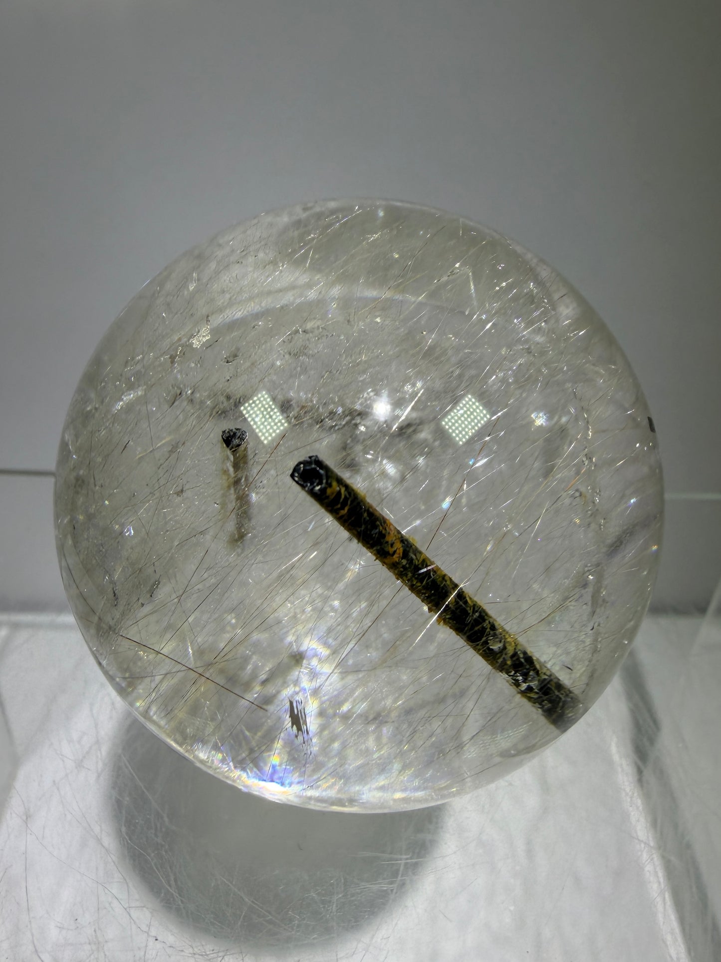 Rutile Quartz Sphere. 49mm. High Quality Rutile And Tourmaline Quartz. Very Rare Combination Of Inclusions.