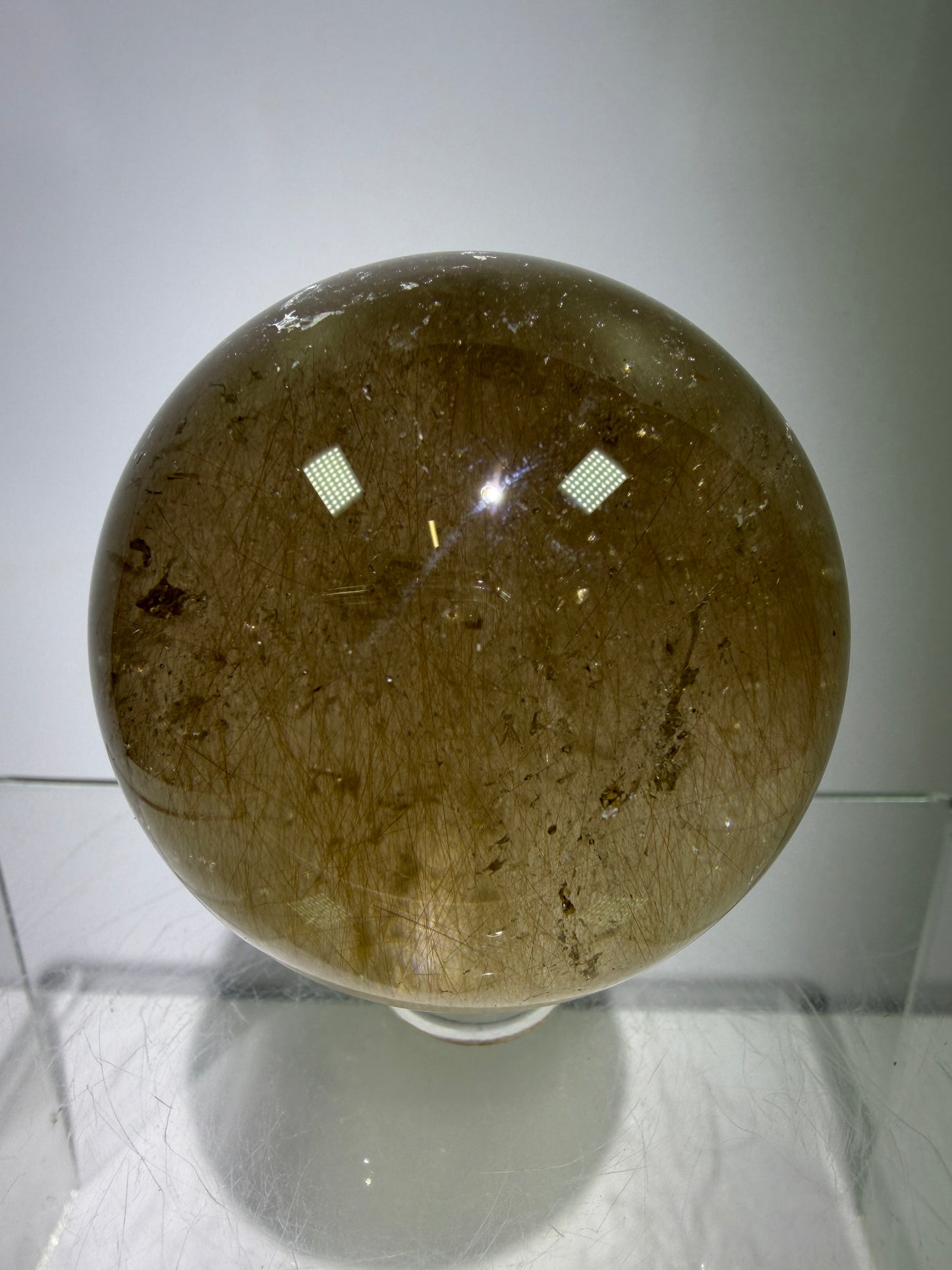 Rutile Quartz Sphere. 55mm. Unique Smoky Quartz With Stunning Golden Rutile Inclusions.