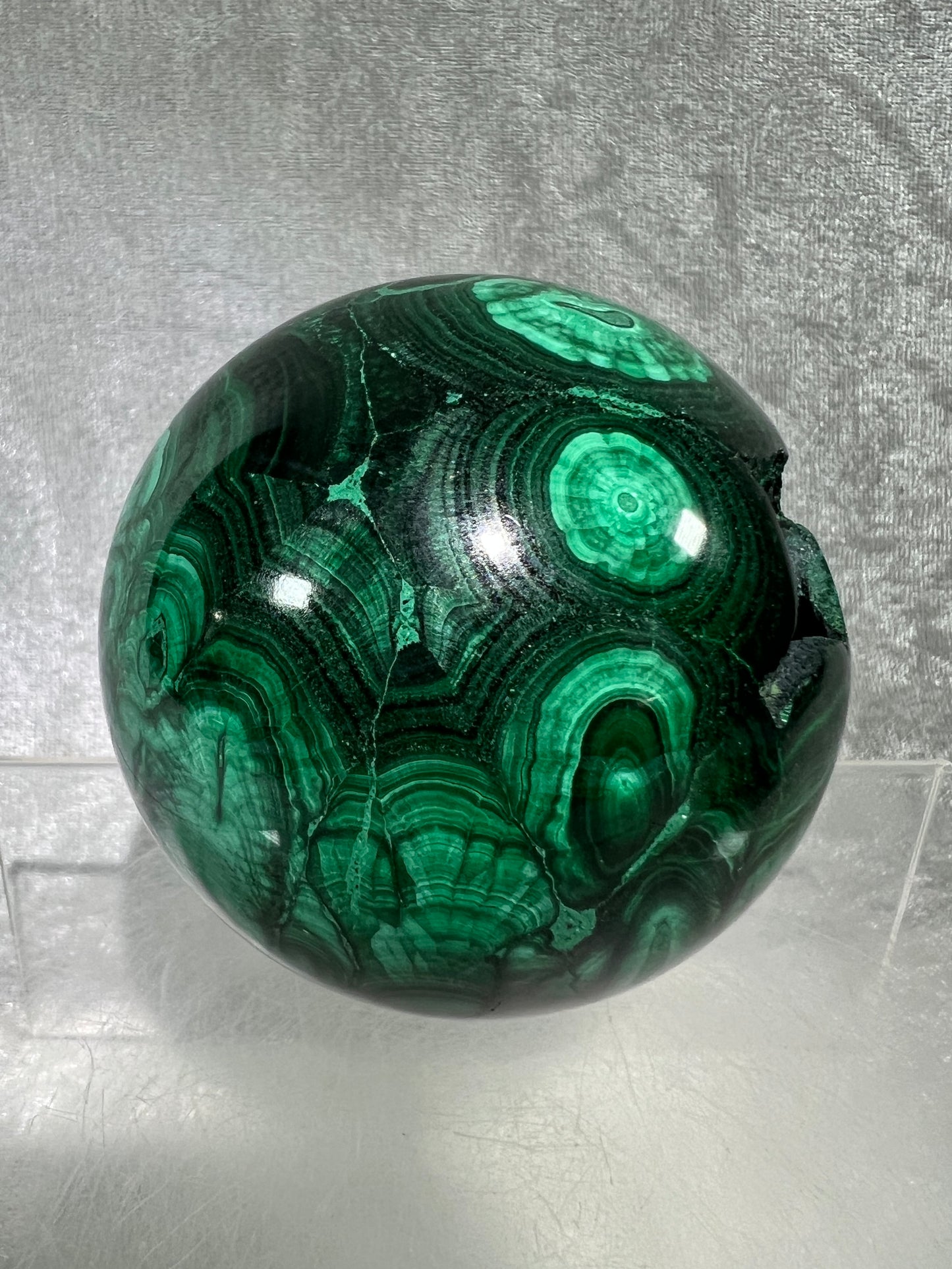 Malachite Crystal Sphere. 73mm. Incredible Large Druzy Malachite. Very High Quality Rare Display Sphere.