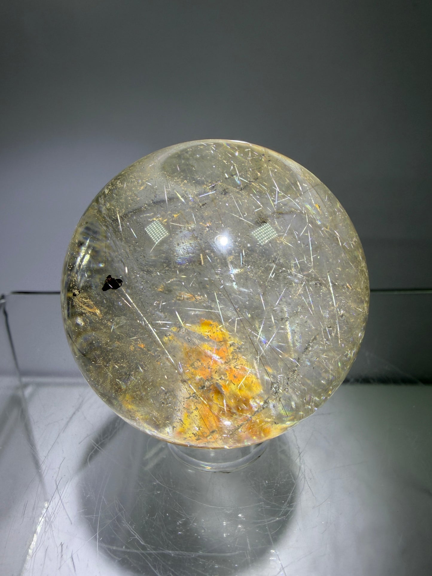 Rutile Quartz Sphere. Stunning Display Sphere. Gorgeous Garden Quartz And Golden Rutile Inclusions.