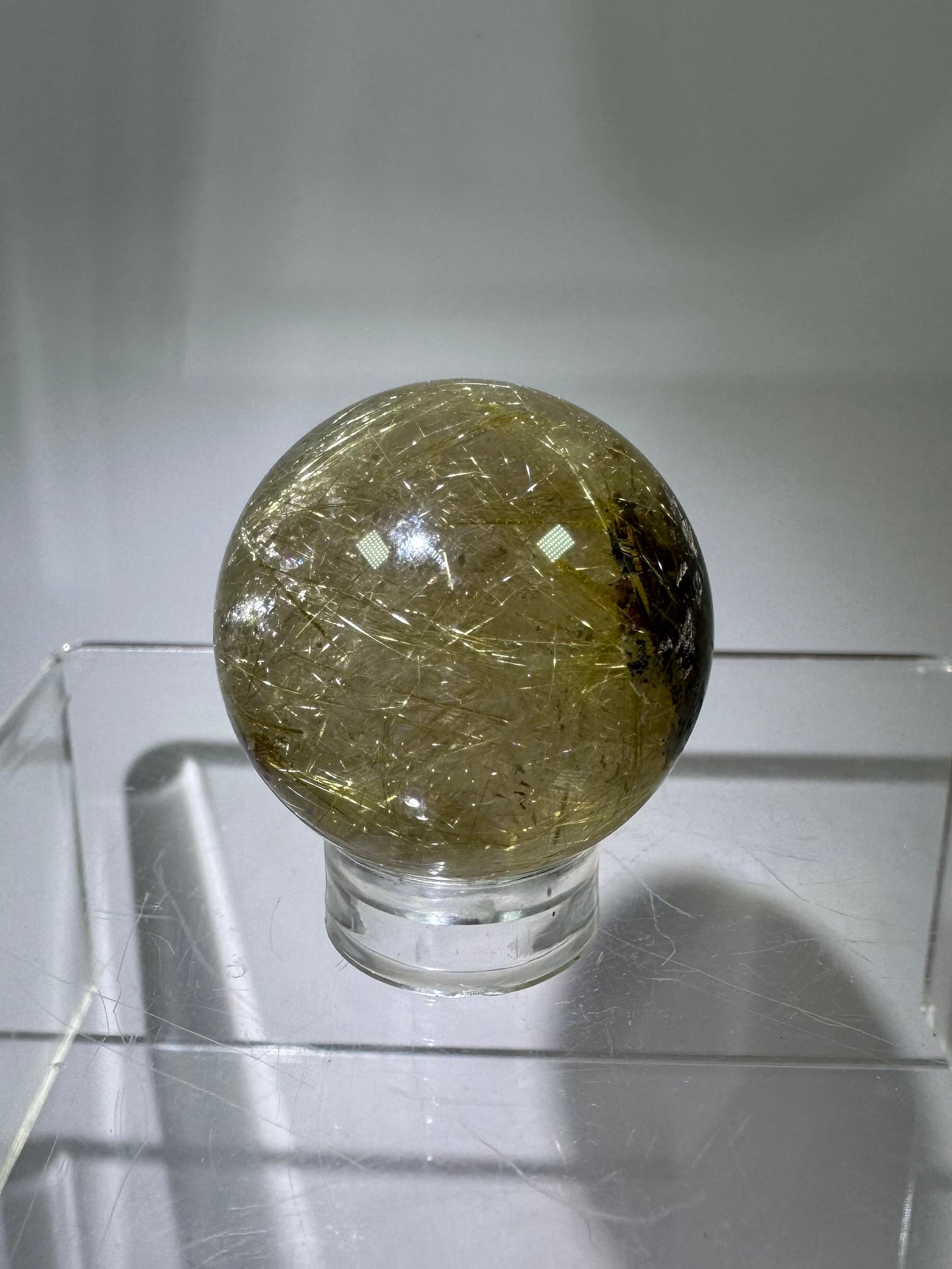 Rutile Quartz Sphere. Amazing Rare Rutile Flowers. Small But Mighty!