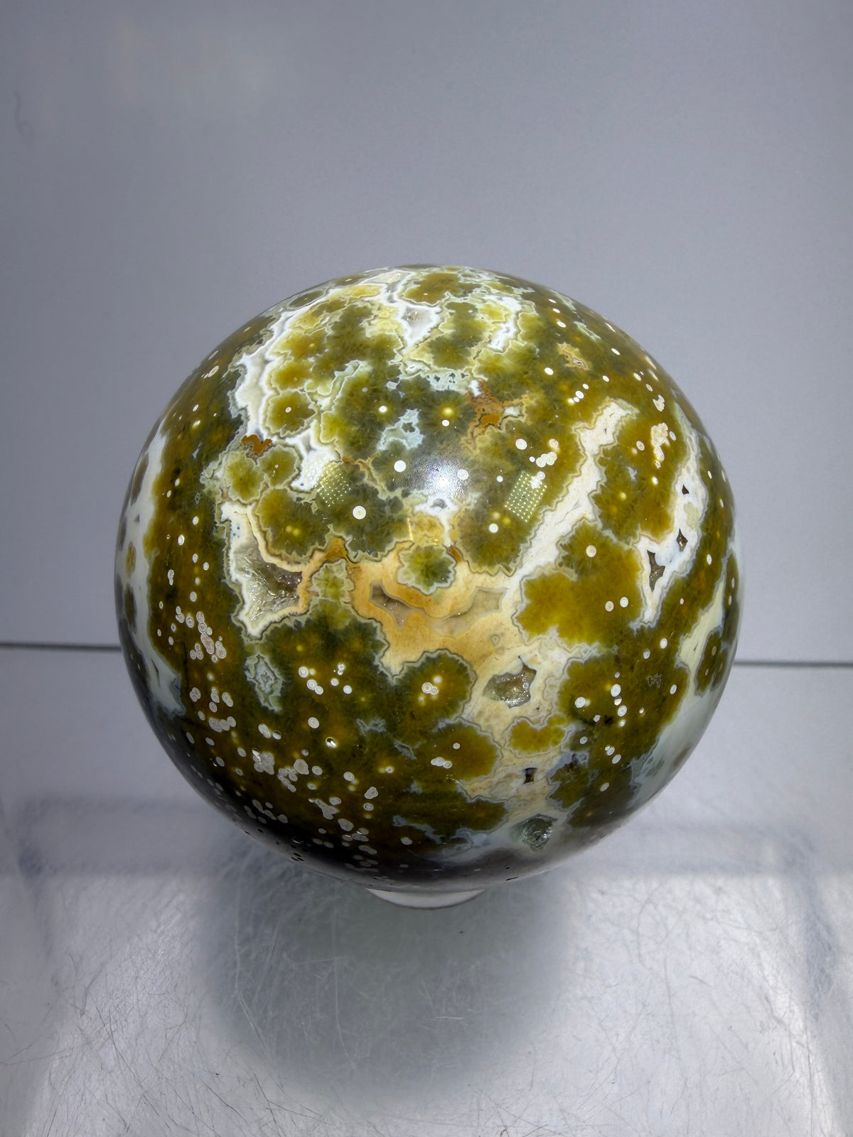 Ocean Jasper Sphere. 49mm. Gorgeous Sugar Druzy. Stunning Rare Display Sphere.
