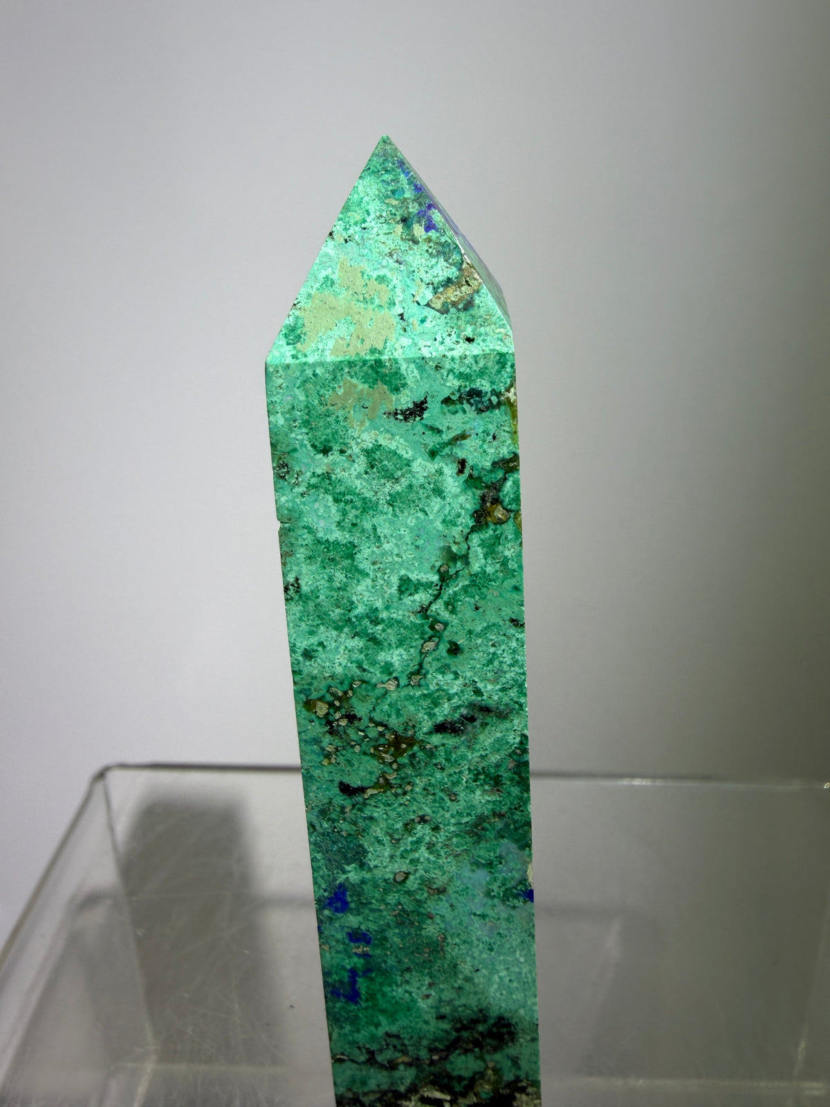 Azurite, Chrysocolla, And Malachite Druzy Tower. Rare And Beautiful Crystal Point.
