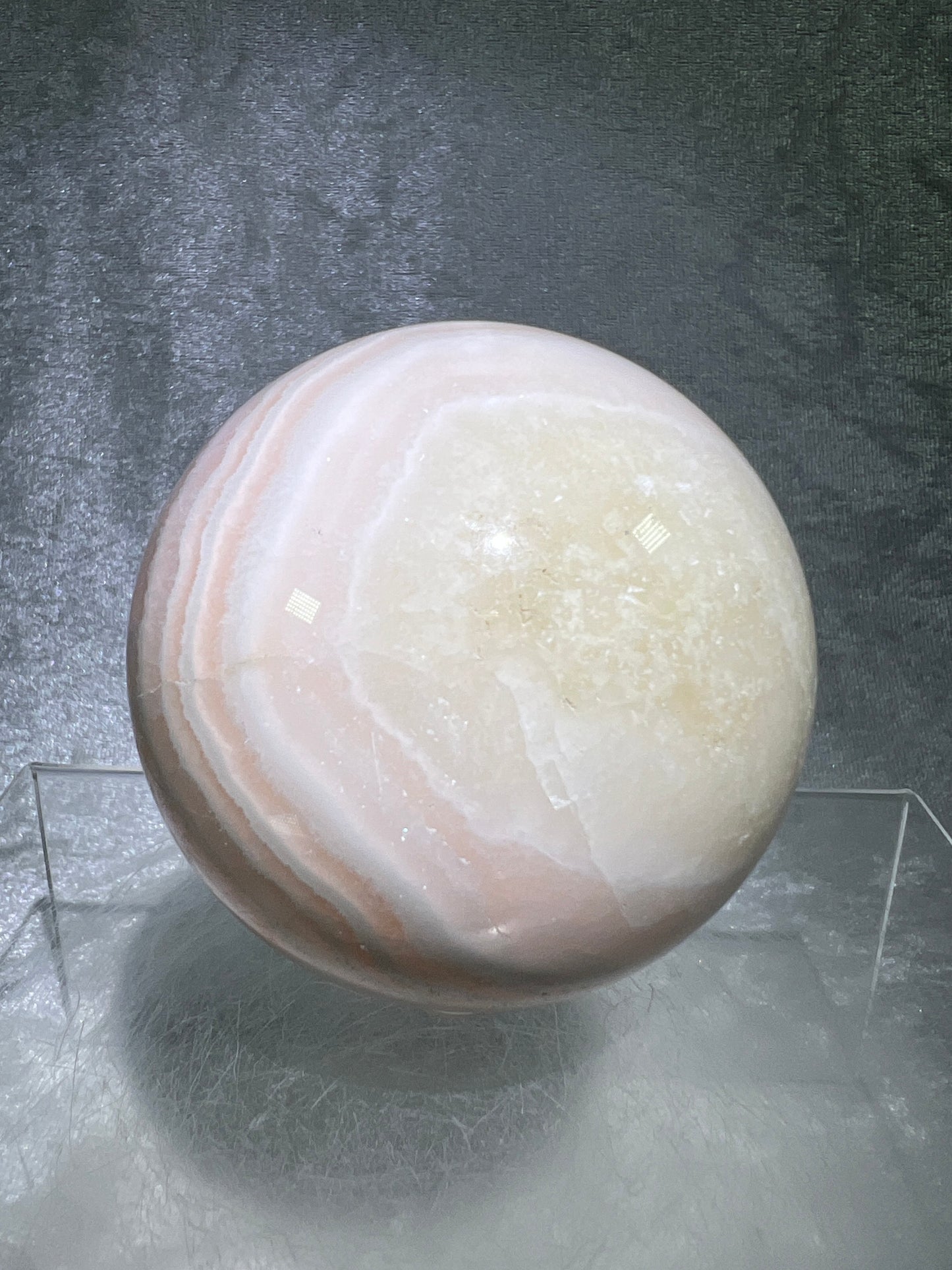 Mangano Calcite Sphere. 72mm. Very Intense Orange UV Reaction. Large High Quality Display Crystal From Peru.