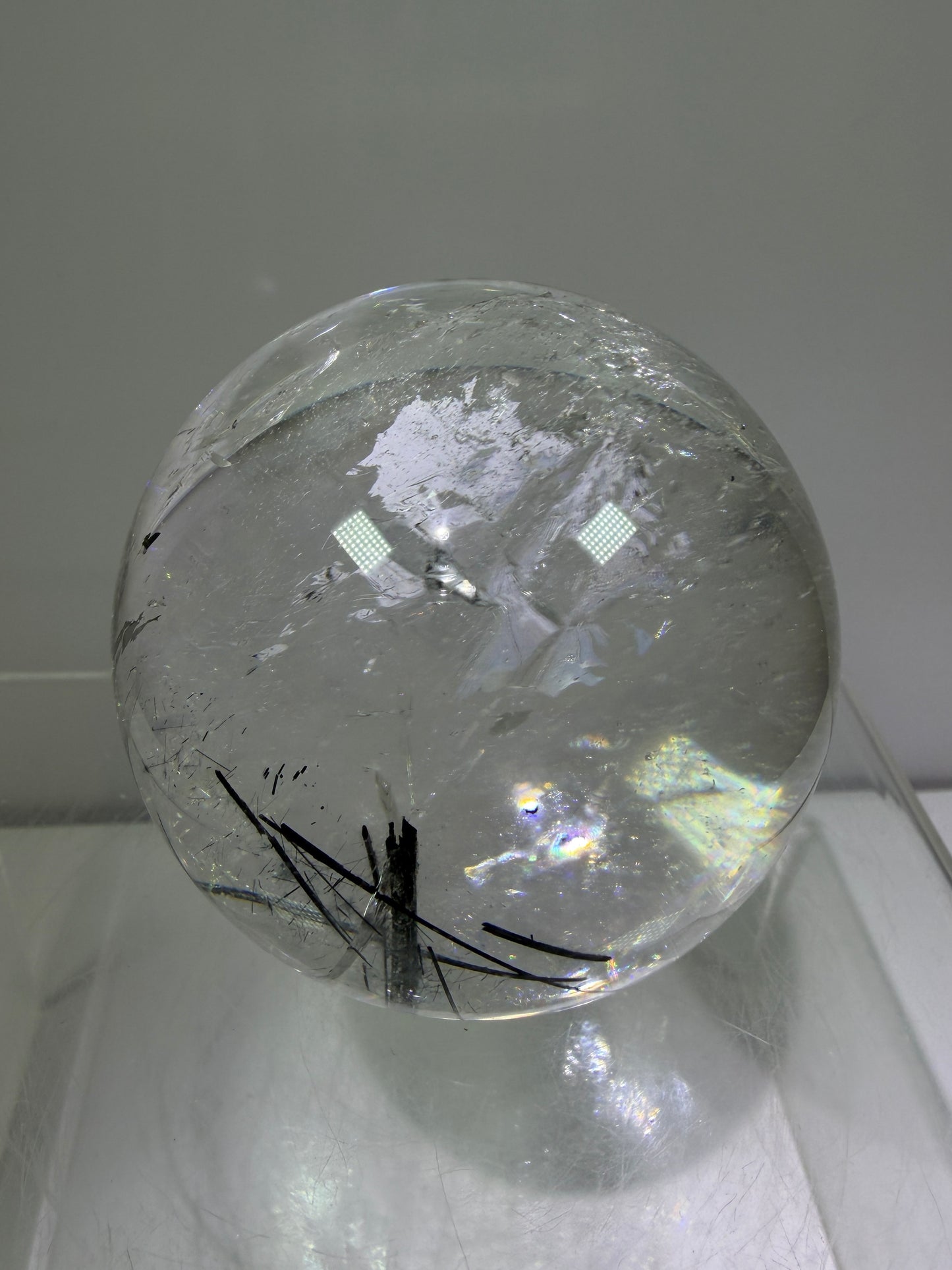Black Tourmaline Quartz Sphere. 60mm. Massive Rare Rainbows. Gorgeous Black Rutile Sphere. Tourmalinated Quartz Display Crystal