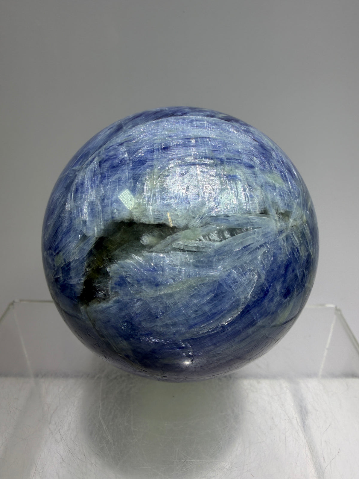 Kyanite Crystal Sphere. 65mm. Gorgeous Blue Kyanite Display Sphere. Rare Crystal With Stunning Flash