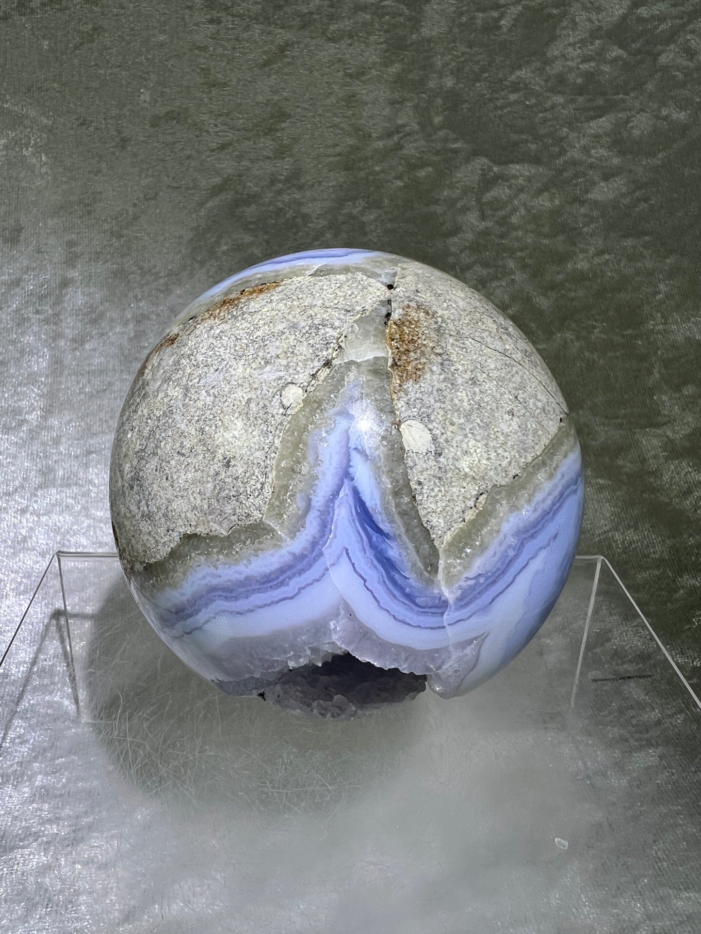 Blue Lace Agate Sphere. 83mm. Large Sugar Druzy Blue Lace Sphere. Stunning Collectors Piece.
