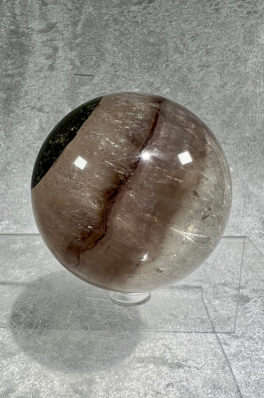 Stunning Fluorite And Pyrite Sphere With Huge Rainbows. 68mm. Extremely Nice Piece For Any Collection!
