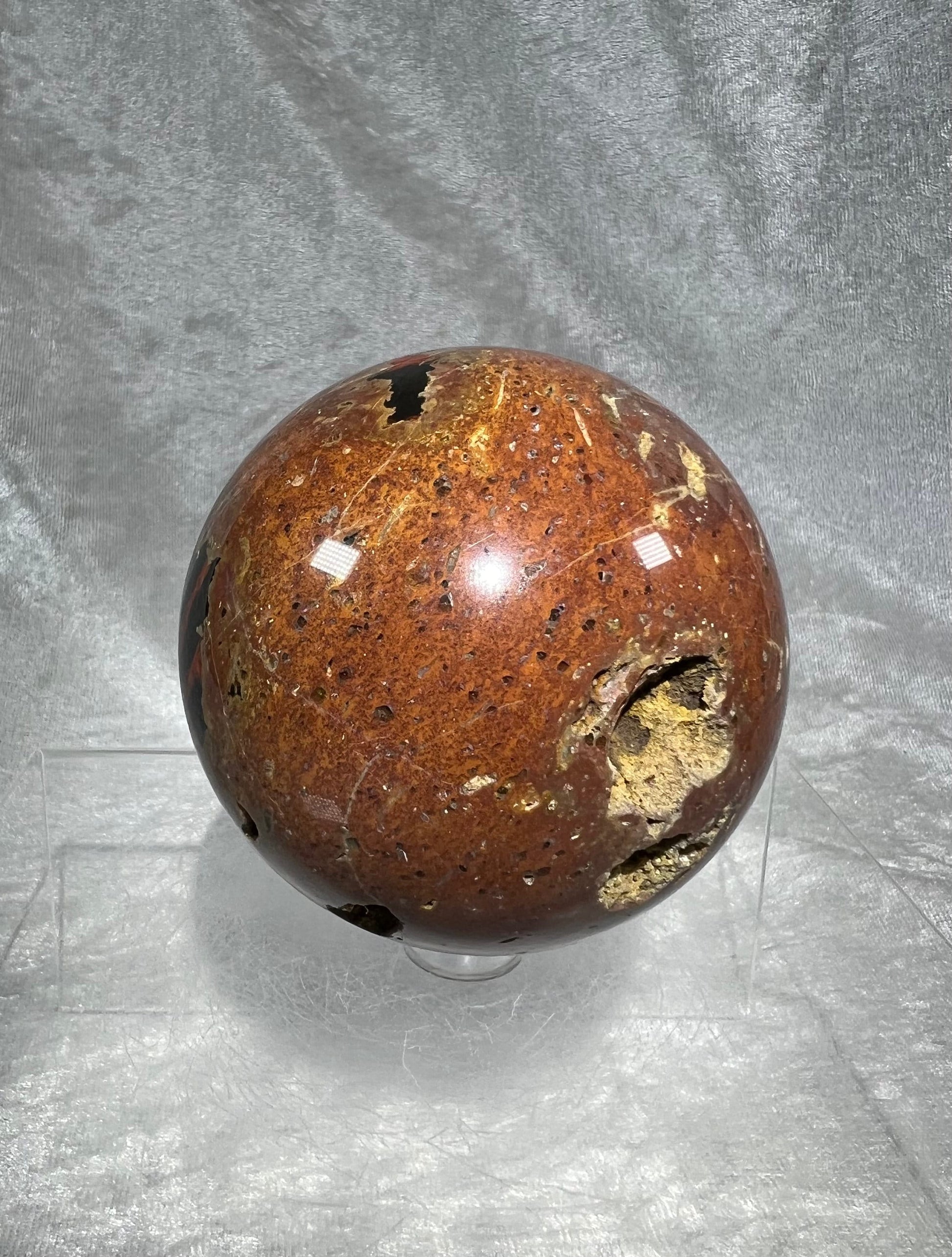 Amazing Druzy Warring States Red Agate Sphere. 77mm. Crazy Botryoidal Nodules. Insane Looking Display Sphere.