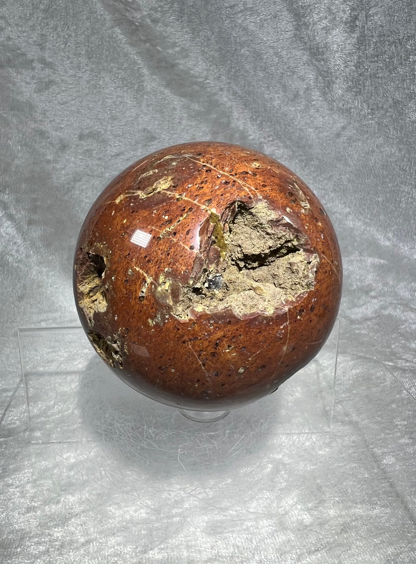 Amazing Druzy Warring States Red Agate Sphere. 77mm. Crazy Botryoidal Nodules. Insane Looking Display Sphere.