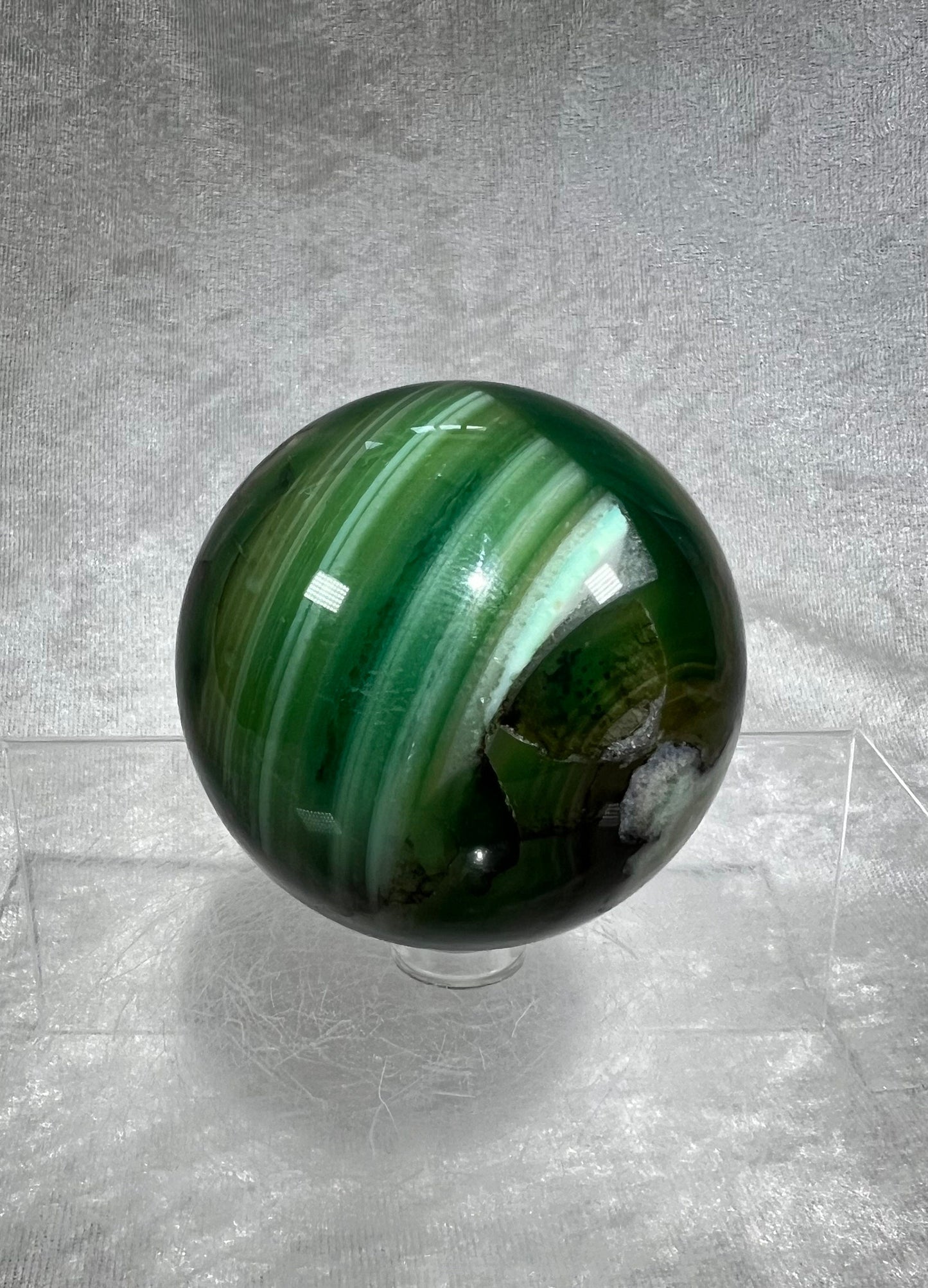 Amazing Green Flower Agate Sphere With Incredible Banding. 62mm. Beautiful Color And Patterns. Unique Crystal Sphere.