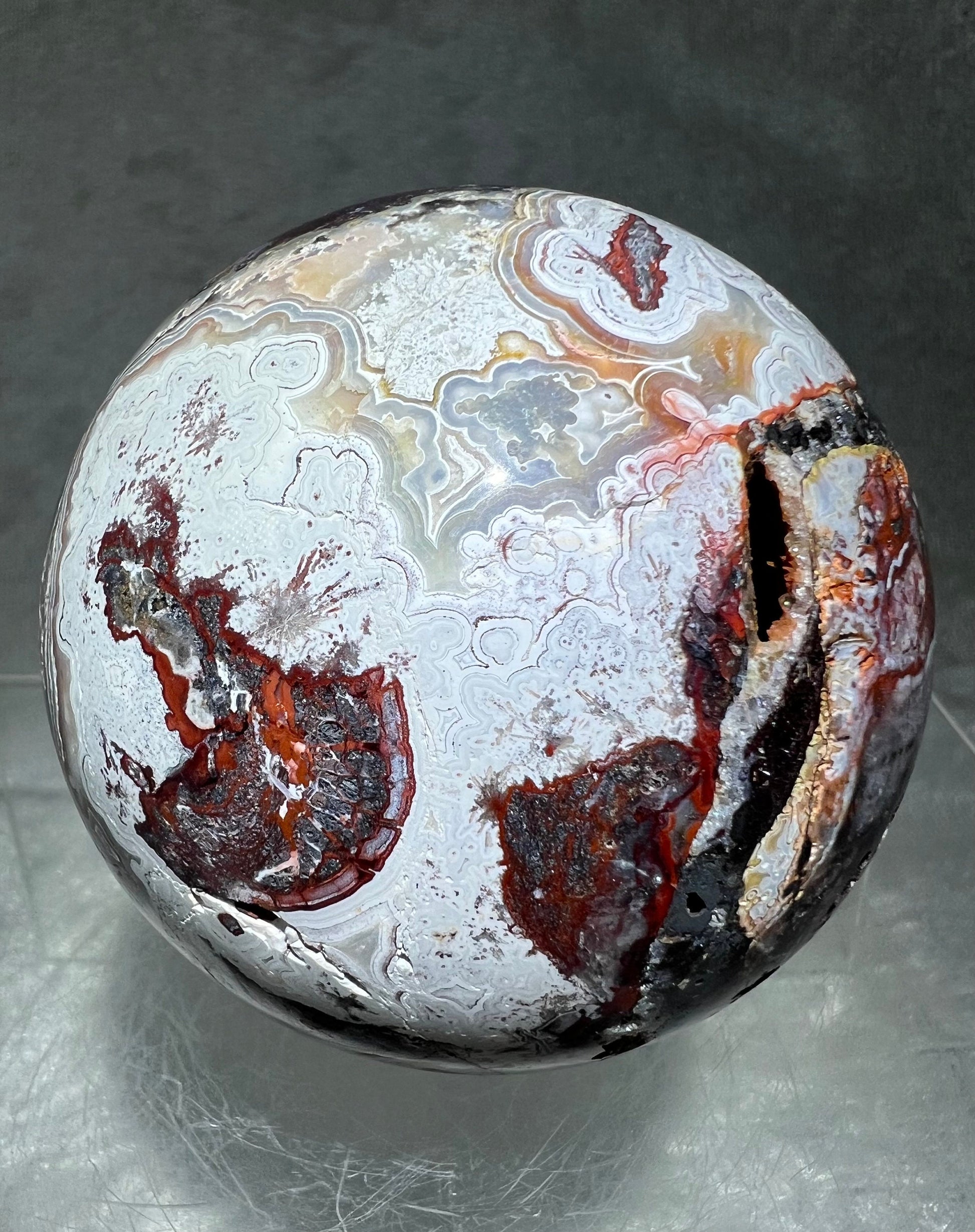 Druzy Mexican Crazy Lace Agate Sphere. 70mm. Awesome Lacing And Colors!