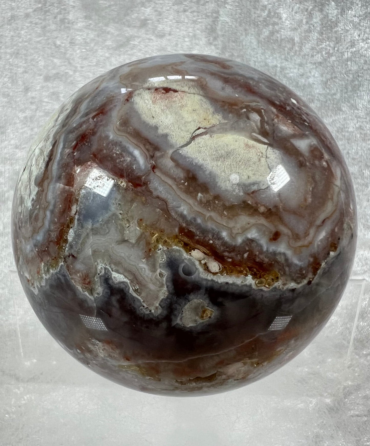 Gorgeous Large Pink Agate Sphere. 79mm. Tons Of Flash! Amazing Rare Colors And Wild Patterns.