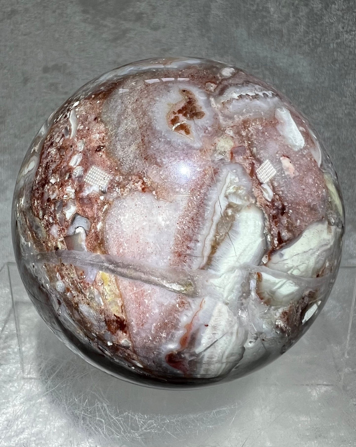 Gorgeous Large Pink Agate Sphere. 79mm. Tons Of Flash! Amazing Rare Colors And Wild Patterns.