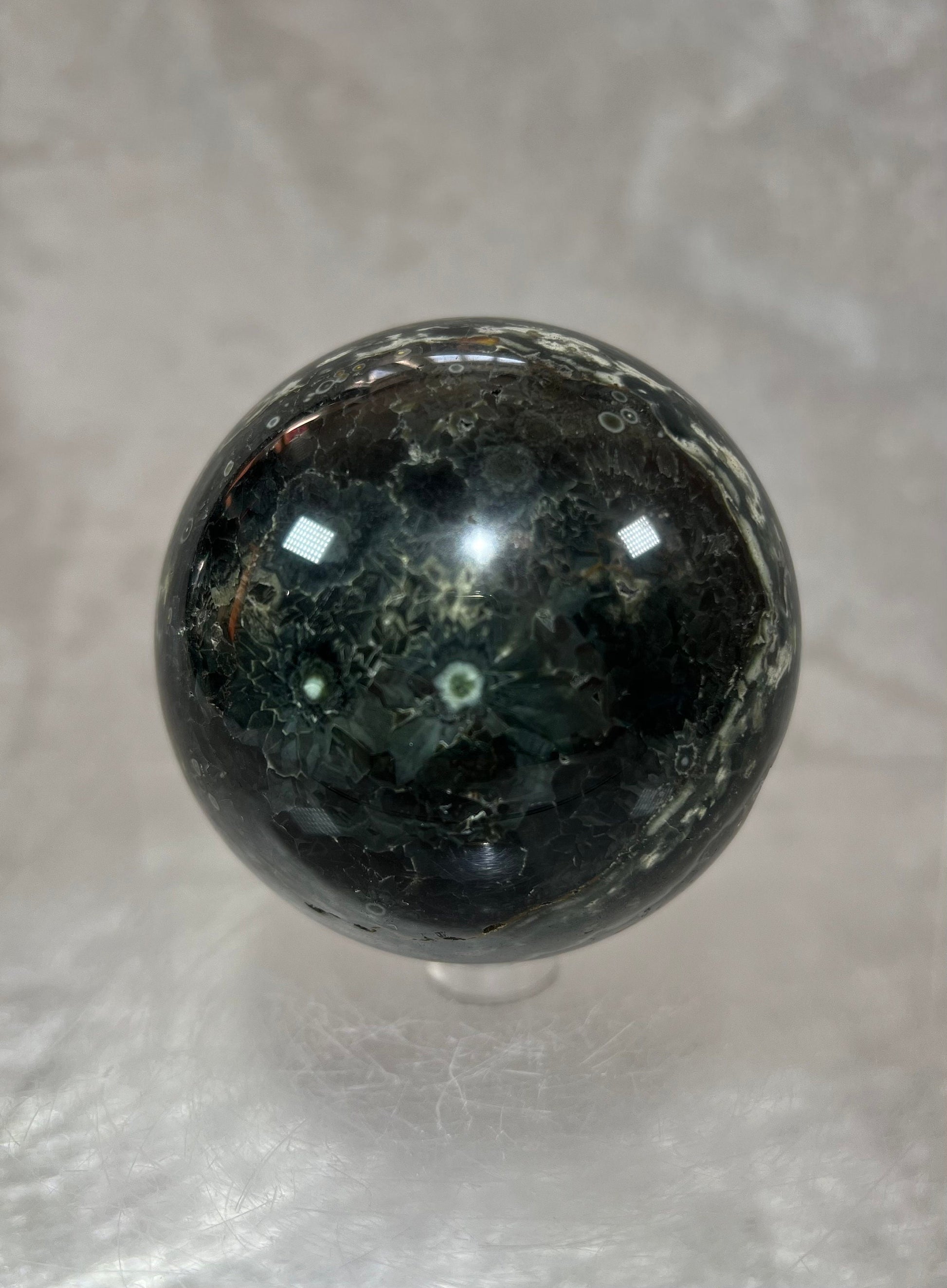 Crazy Druzy Ocean Jasper Sphere. 71mm. Rare Druzy Quartz Points. Stunning Display Sphere.
