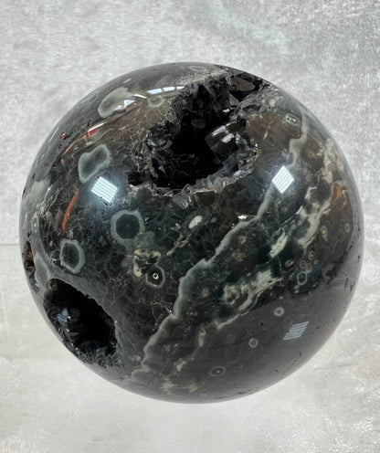Crazy Druzy Ocean Jasper Sphere. 71mm. Rare Druzy Quartz Points. Stunning Display Sphere.