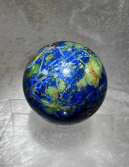 Beautiful Azurite and Malachite Crystal Sphere. 73mm. Incredible Colors And Patterns. Awesome Collectors Piece!