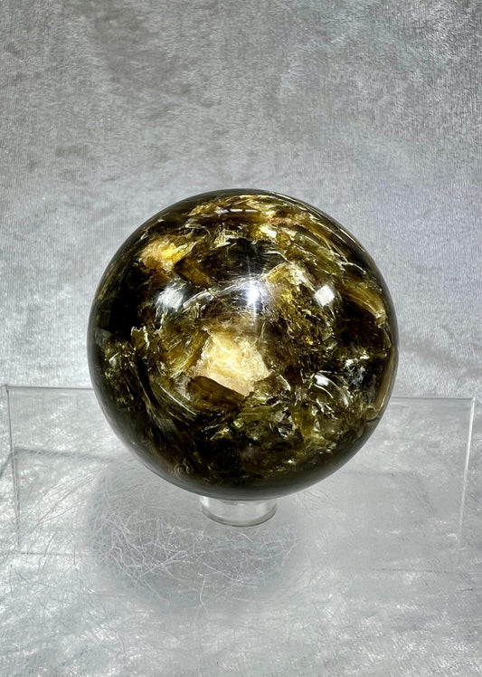 Gorgeous Golden Mica Sphere. 60mm. High Quality With Tons Of Flash. Amazing Beautiful Display Crystal.