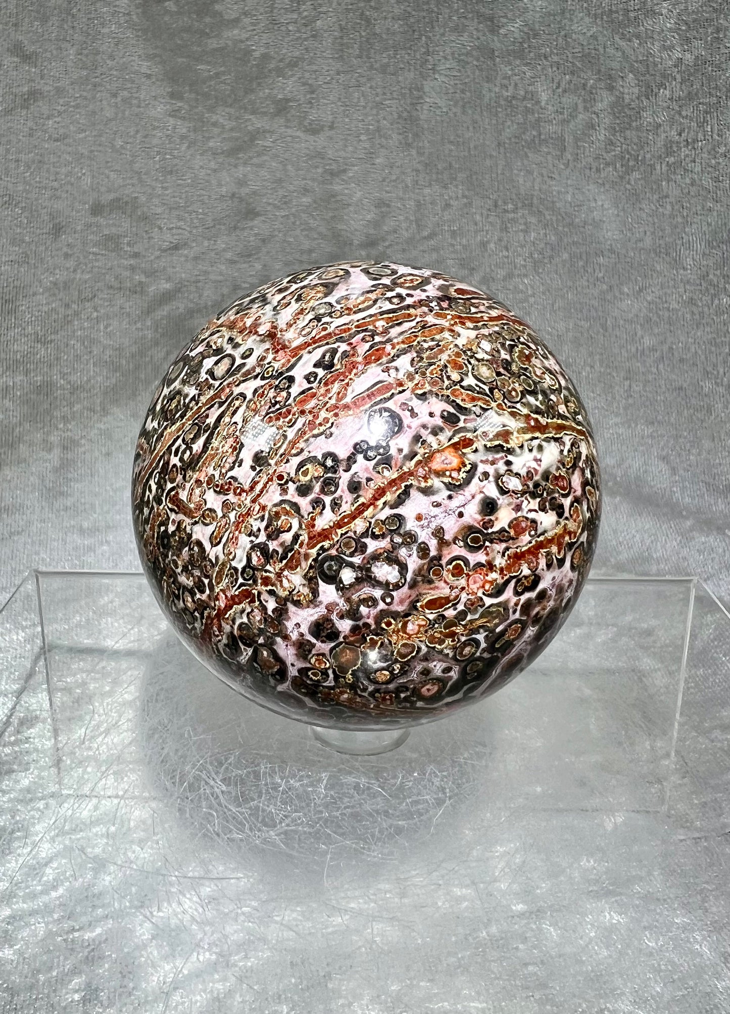 Gorgeous Orbicular Jasper Sphere. 68mm. Amazing Rare Pastel Colors. Very High Quality Crystal Sphere.