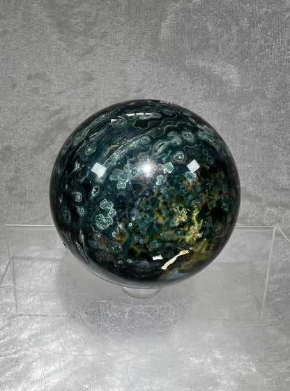 Gorgeous Druzy Ocean Jasper Sphere. 67mm. Rare Velvet Botryoidal Druzy. Amazing One Of A Kind Sphere.