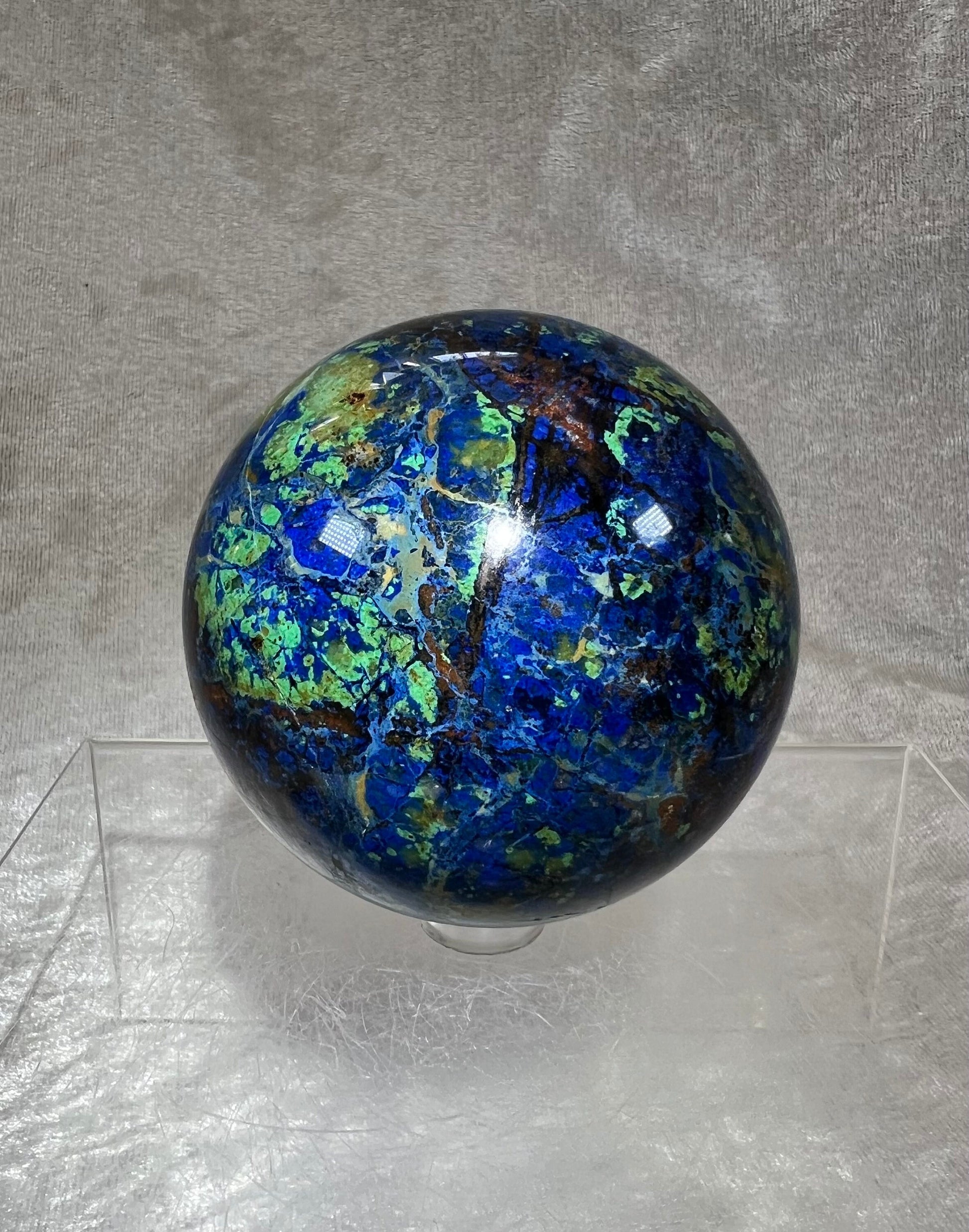 Beautiful Azurite and Malachite Crystal Sphere. 73mm. Incredible Colors And Patterns. Awesome Collectors Piece!