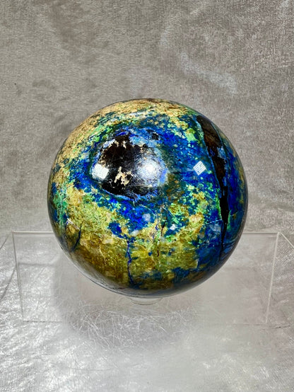 Stunning Azurite and Malachite Crystal Sphere. 72mm. Crazy Copper Inclusions. Incredible Color Combinations. Awesome Collectors Piece!