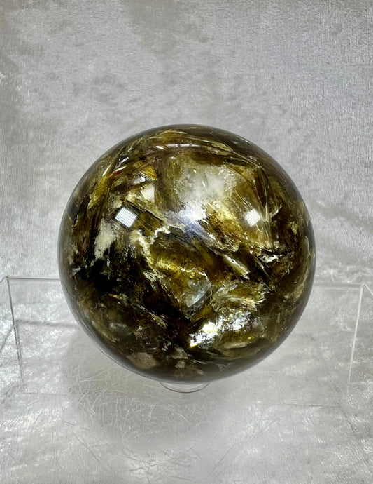 Stunning Gold Mica Sphere. 65mm. Gorgeous High Quality With Tons Of Flash. Amazing Beautiful Crystal.